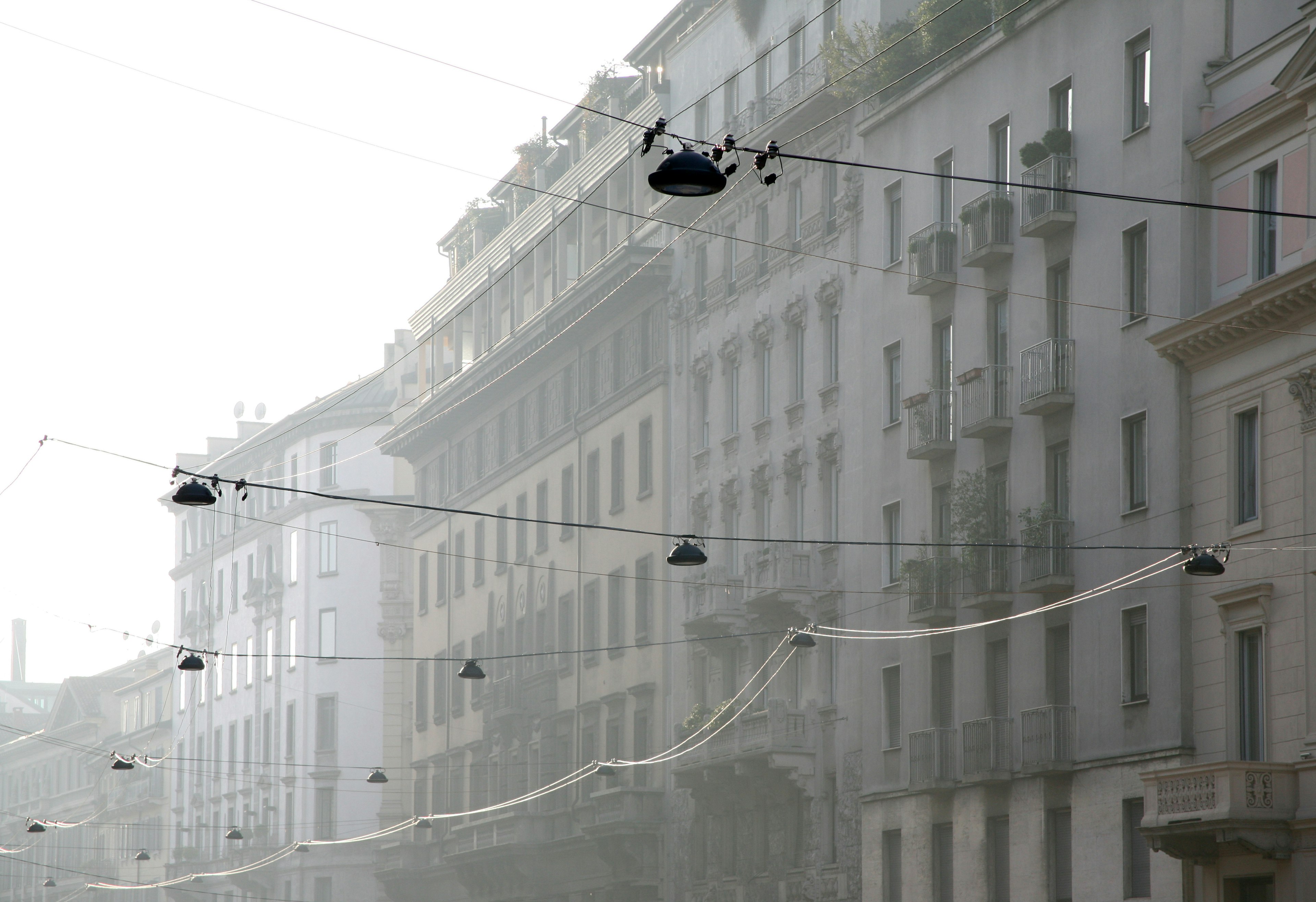 Air pollution in the streets of Milan, Italy