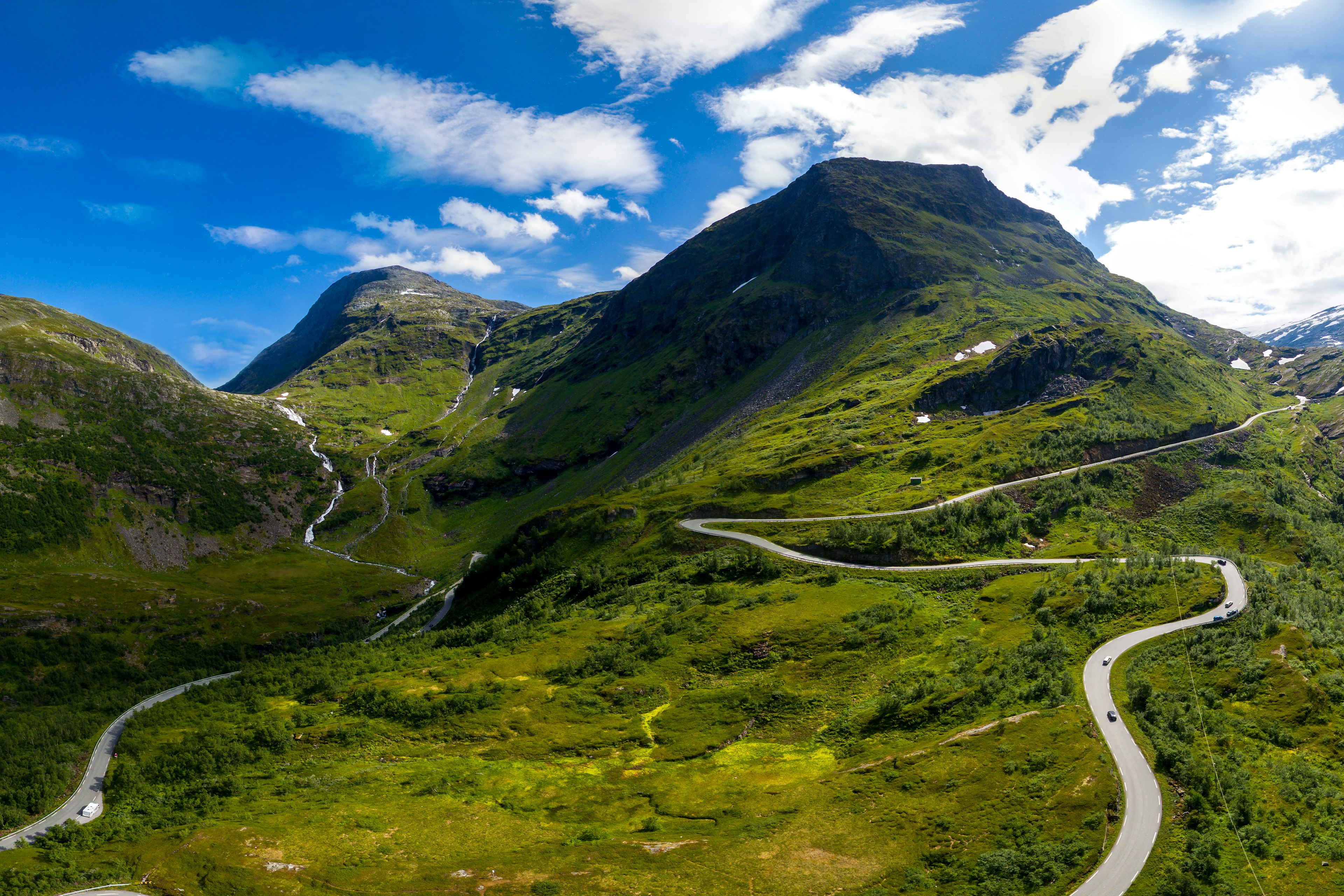 Aerial view from a valley close to Geiranger, Norway