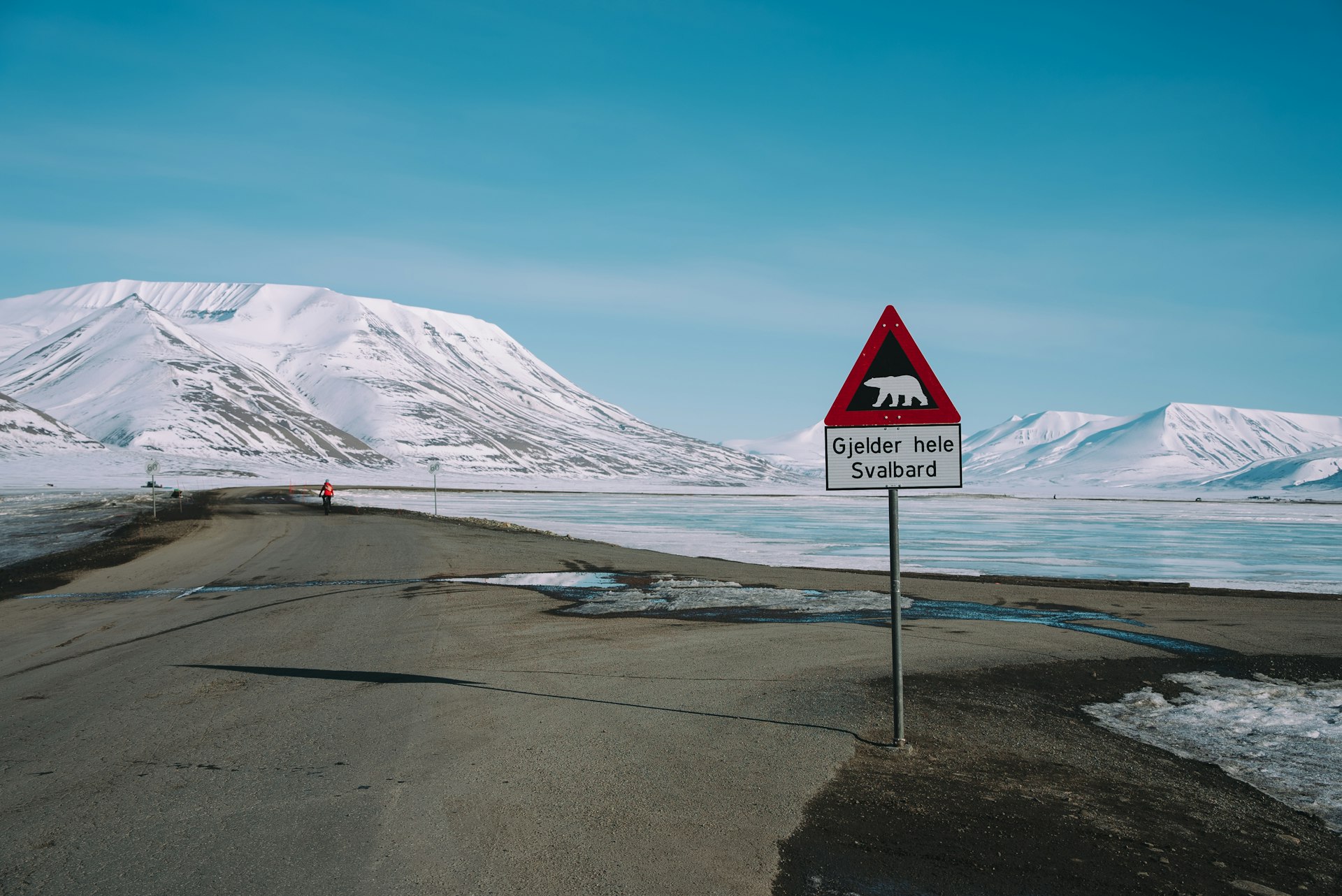 Polar bear warning sign outside of Longyearbyen, Svalbard, Norway