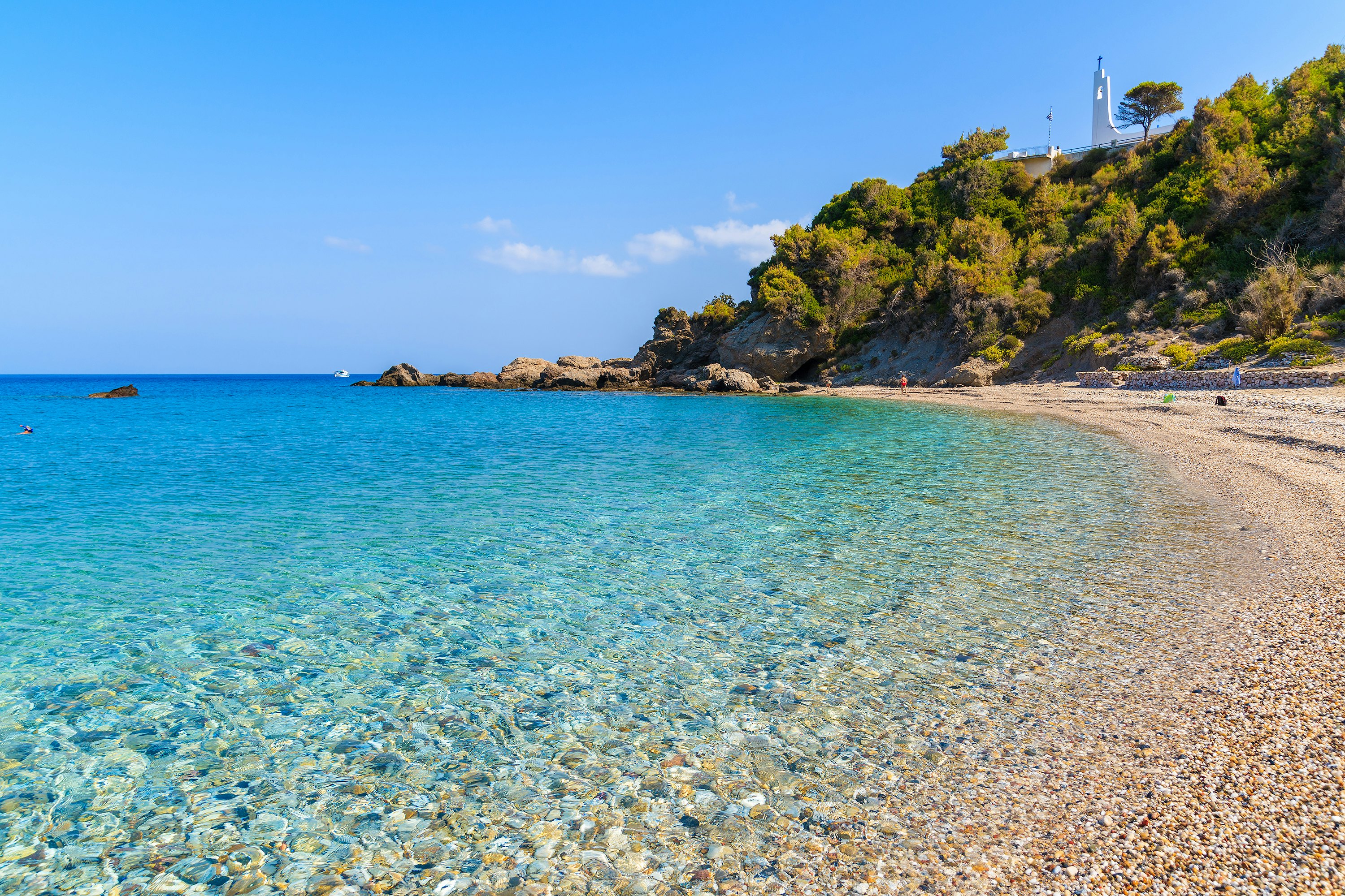 Idyllic Potami Beach with turquoise crystal clear water, Samos island, Greece