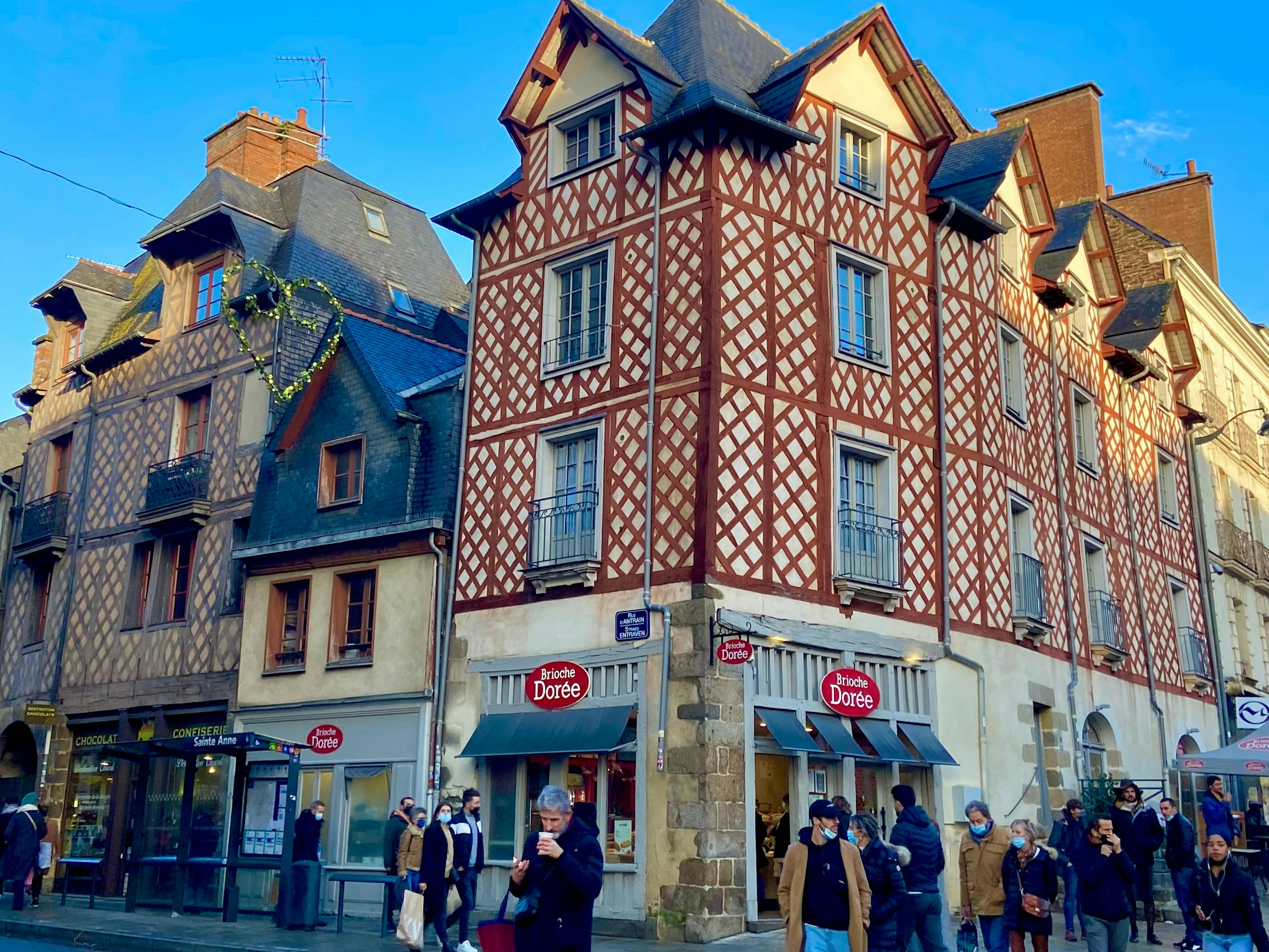 People wearing face masks on the streets of Rennes, France