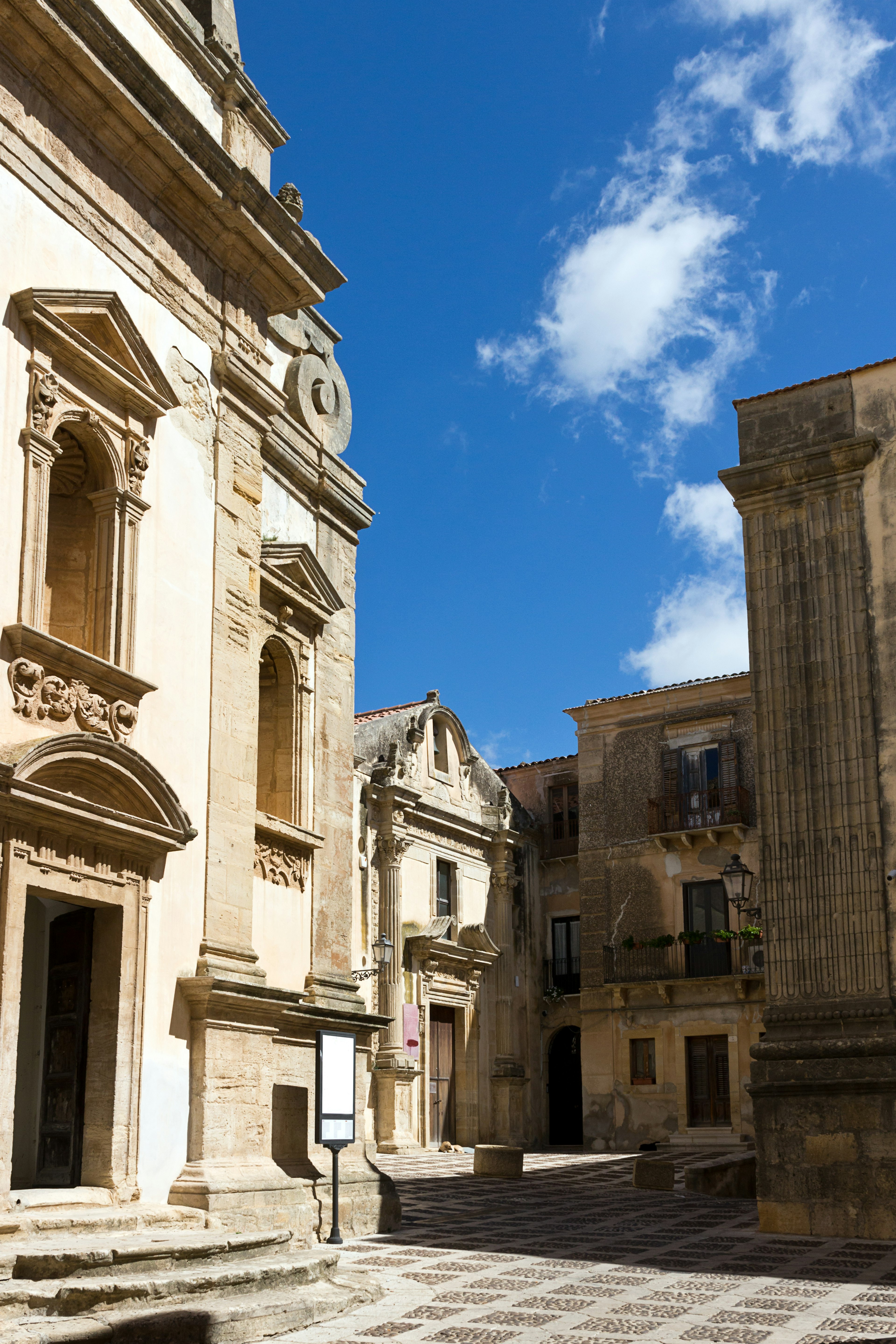 Salemi - Cobbled street in historic center, Jesuit Church.Trapani province