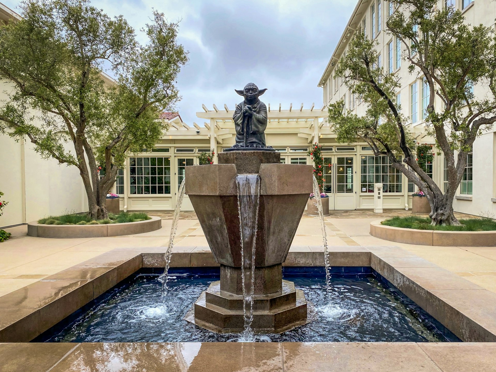 The Yoda fountain statue outside the Letterman Digital Arts Center. 