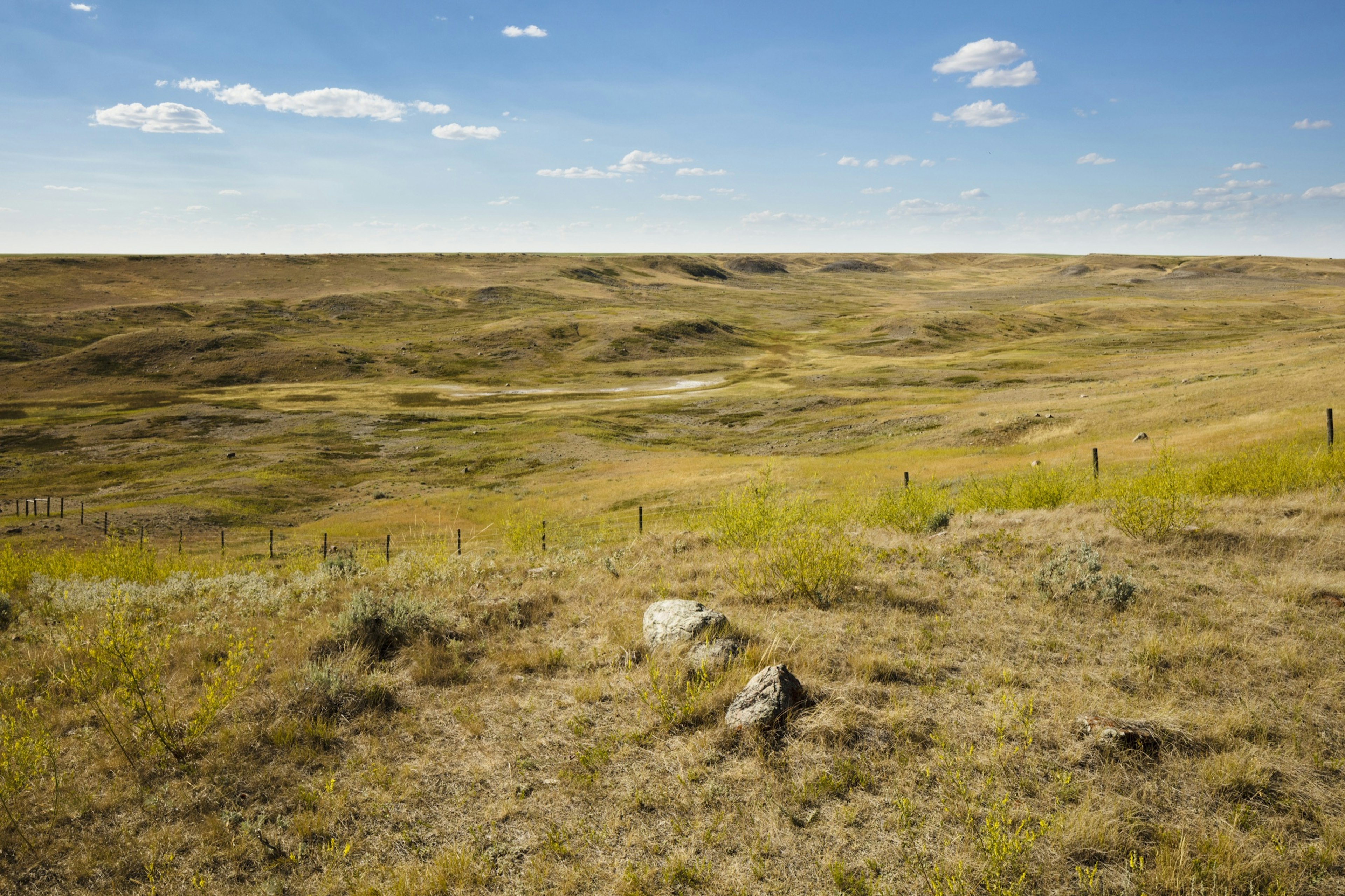 View of the open and vast grasslands region in southern Saskatchewan