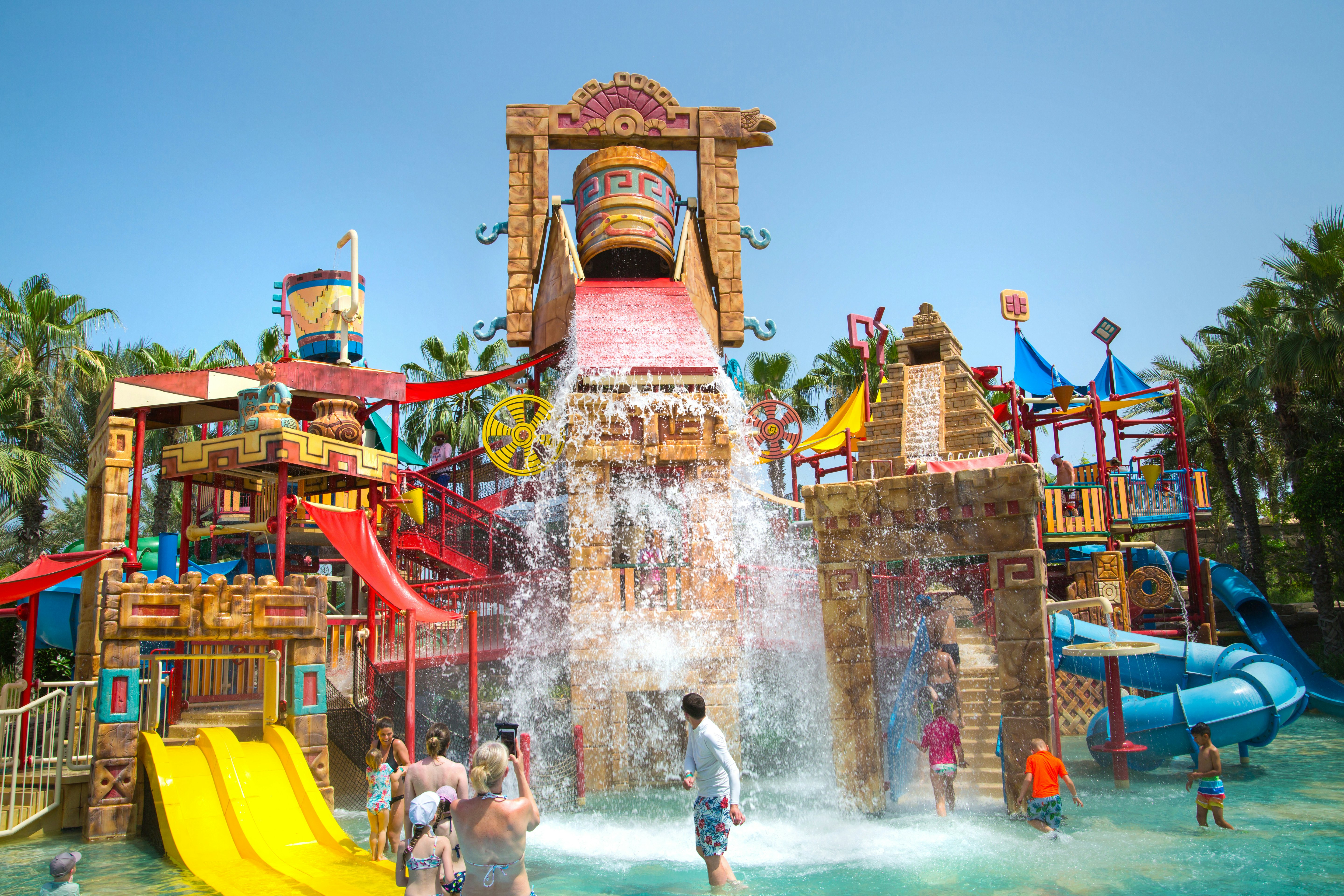 People playing in the water playground zone, Atlantis Aquaventure, Palm Jumeirah, Dubai, UAE, Middle East