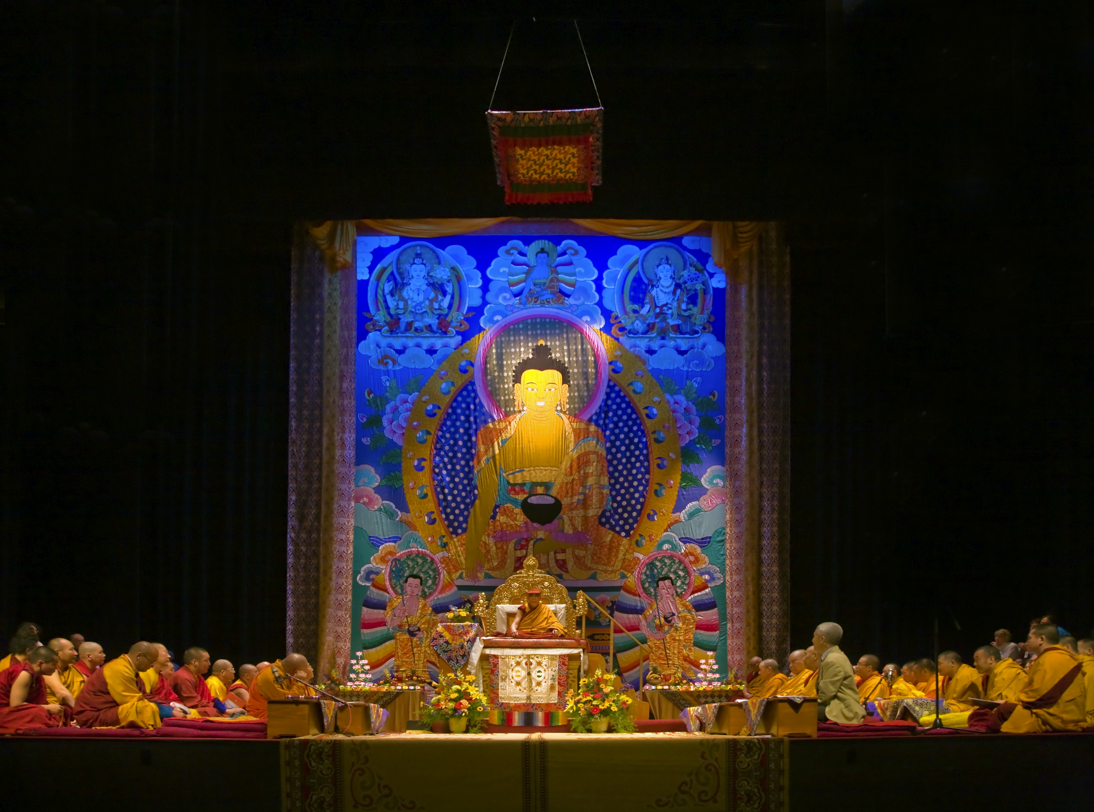 A teaching by the Dalai Lama at the Tibetan Mongolian Cultural Center, Bloomington, Indiana