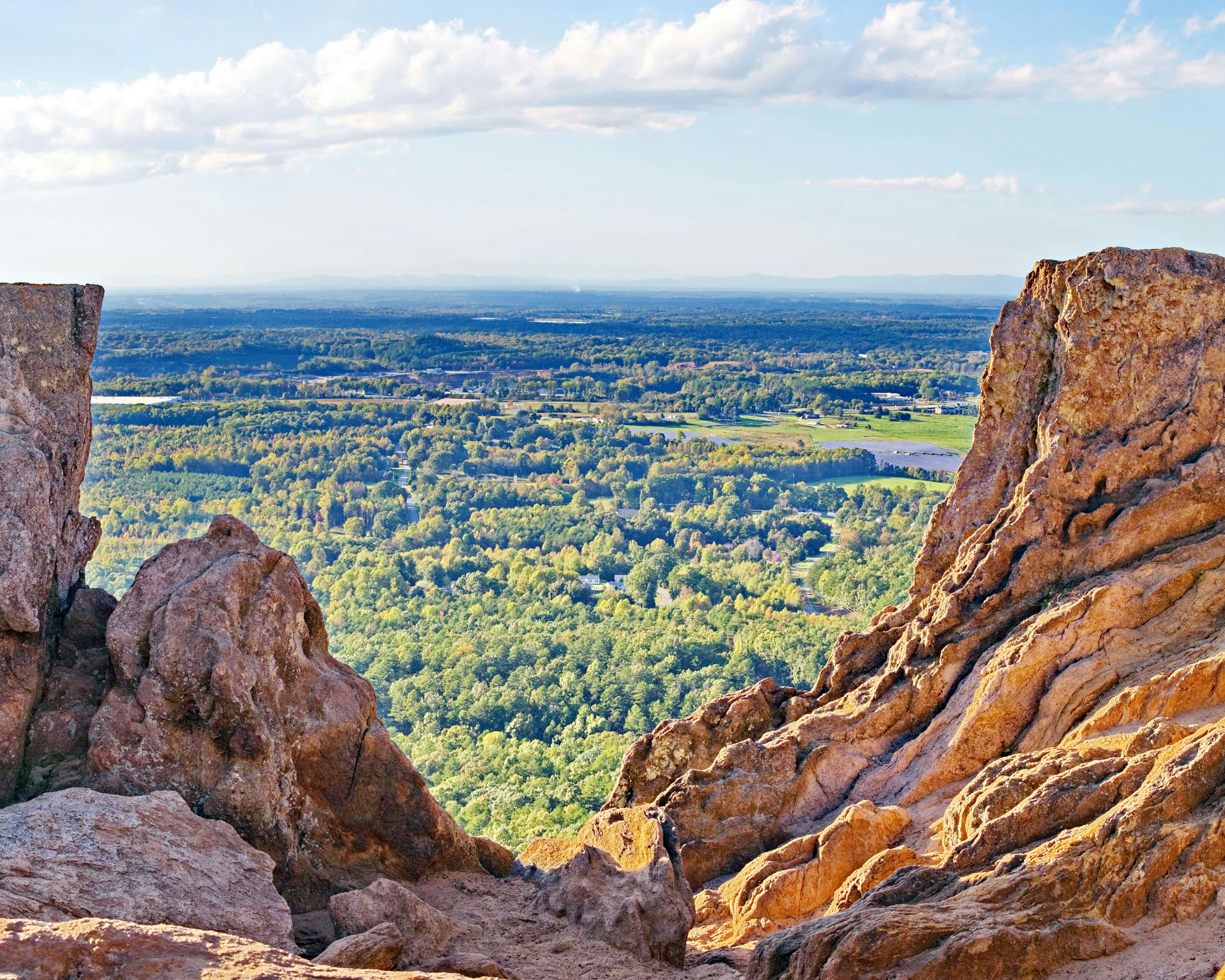 An evening view from the top of the Pinnacle Trail at Crowders Mountain State Park