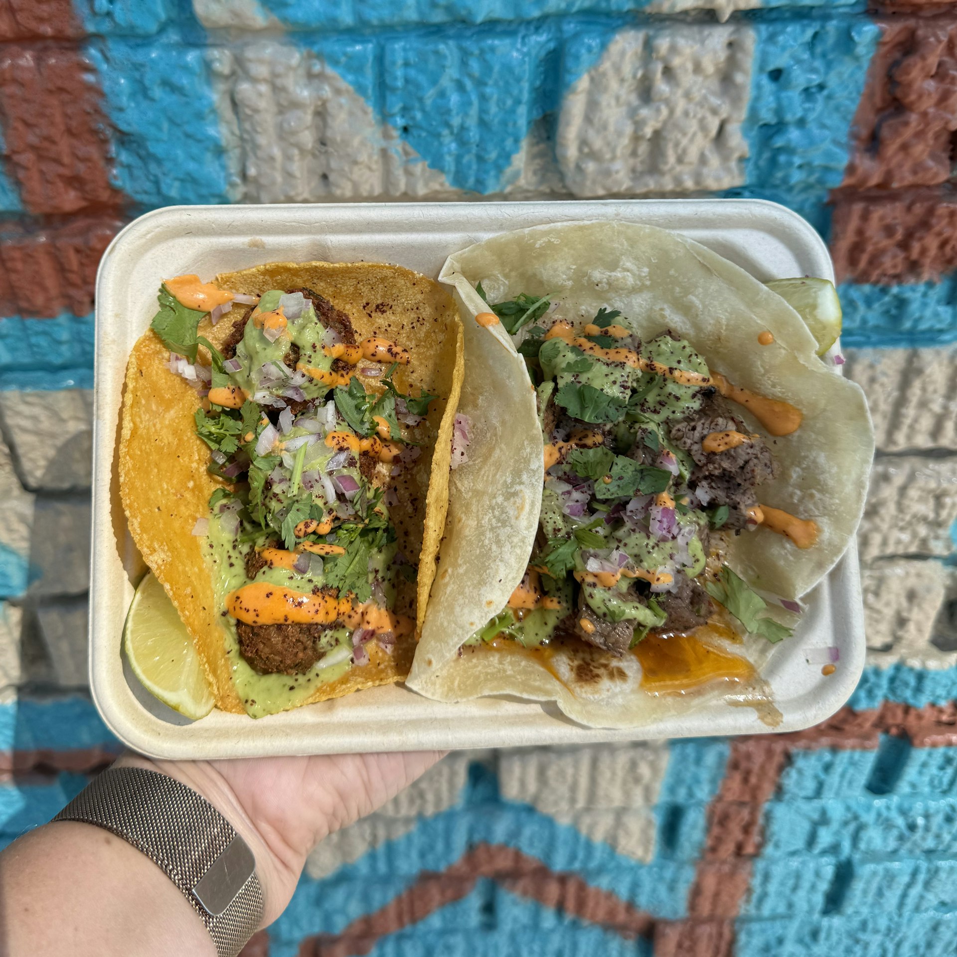 A fusion Middle Eastern and Latin American taco at Mideast Tacos.