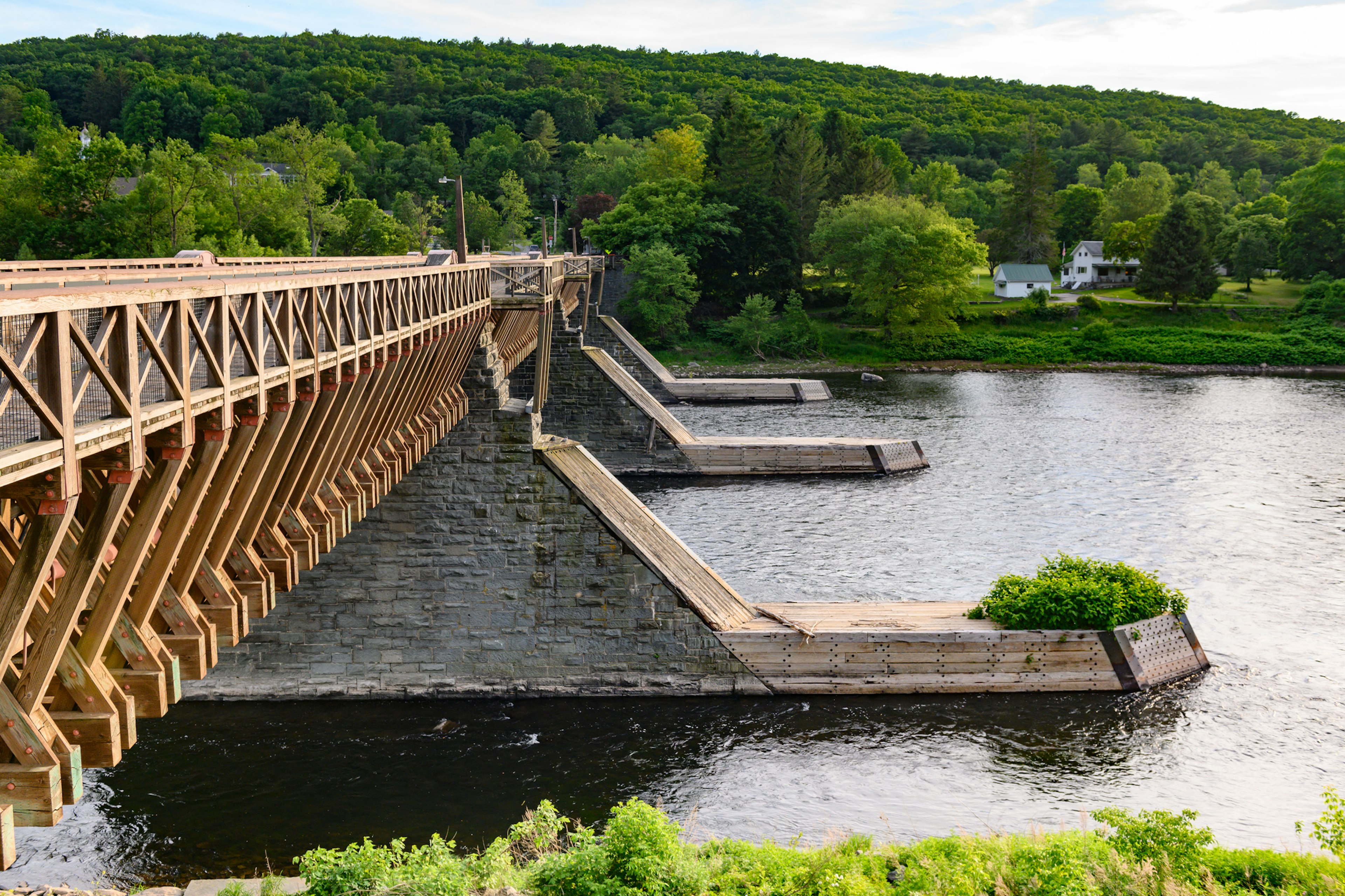 Roebling Suspension Bridge Spanning the Delaware River with Pennsylvania in the Background