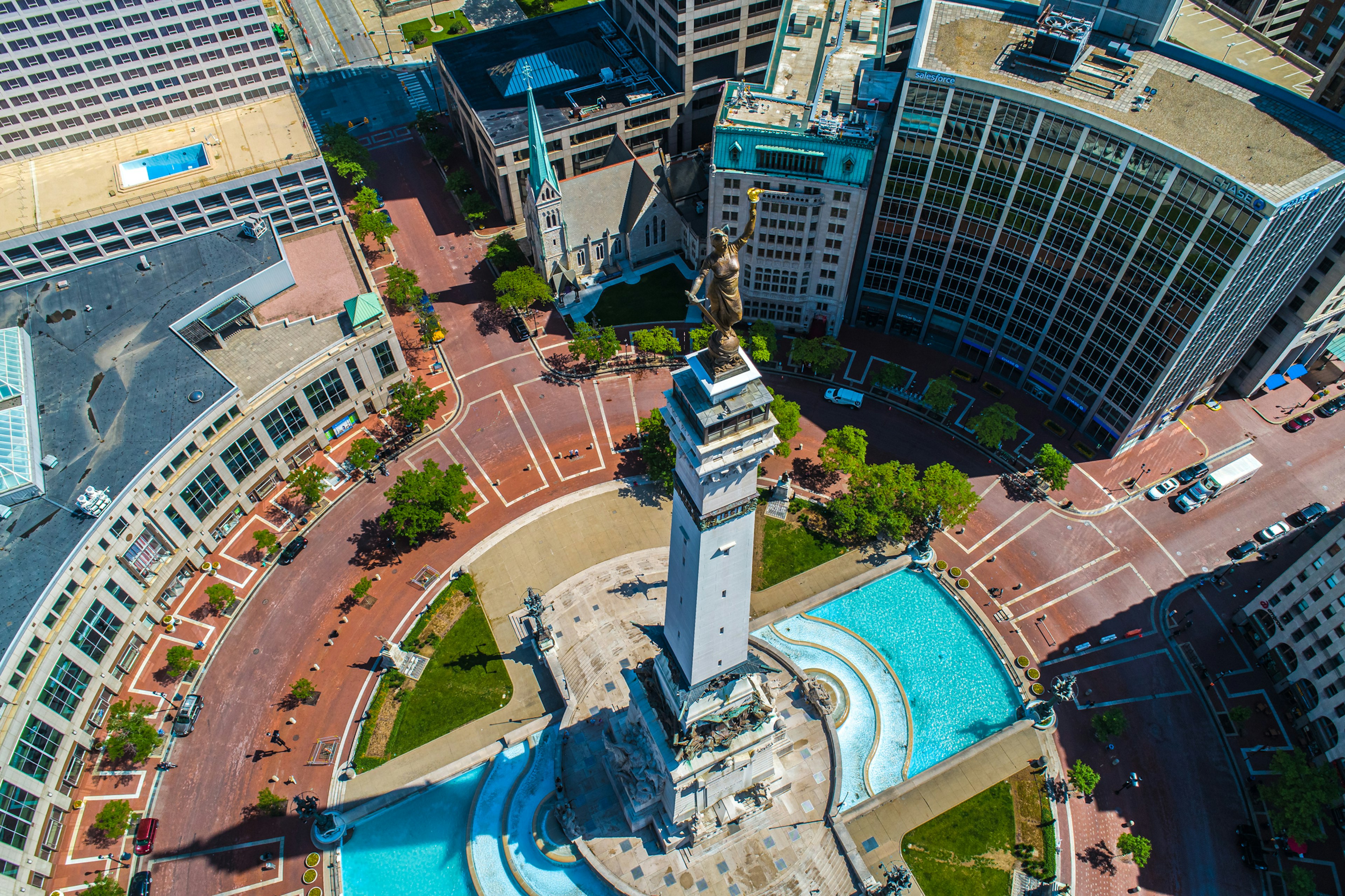 Aerial View of Indianapolis Indiana Soldiers and Sailors Monument Circle