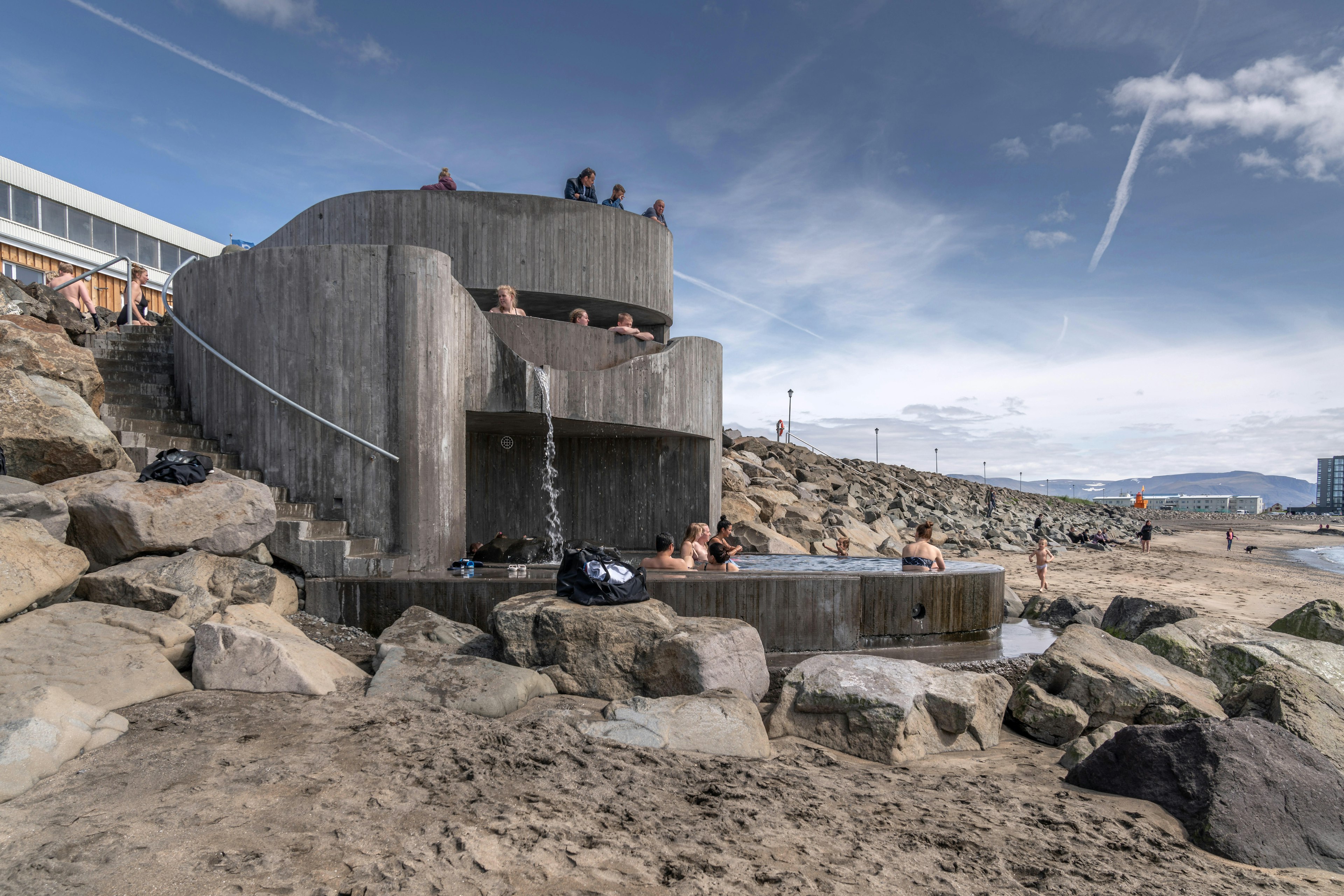 Gudlaug baths, geothermal hot tubes, located on Langisandur, Akranes, Iceland