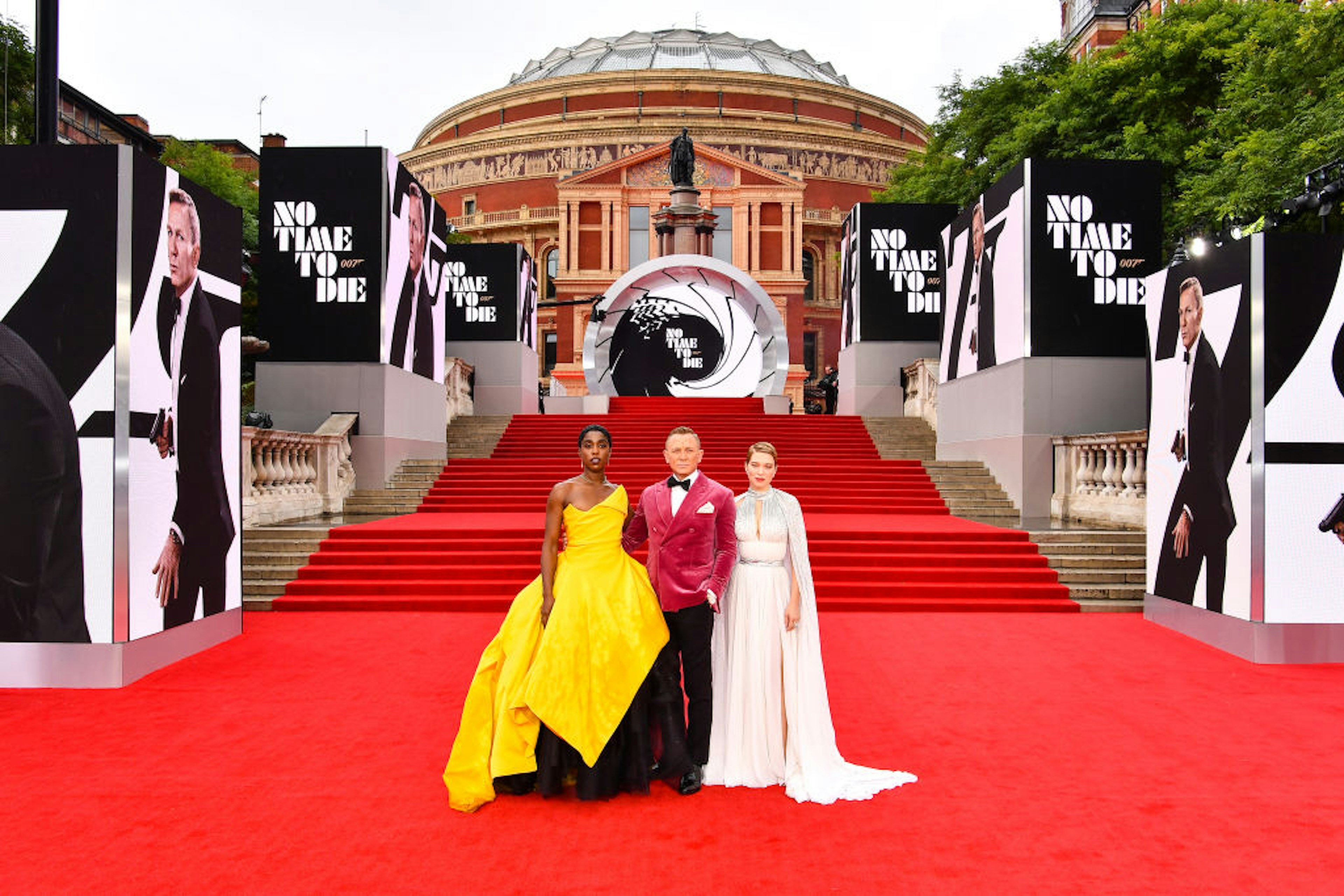 Lashana Lynch, Daniel Craig and Léa Seydoux at the Royal Albert Hall in London for the world premiere of No Time to Die