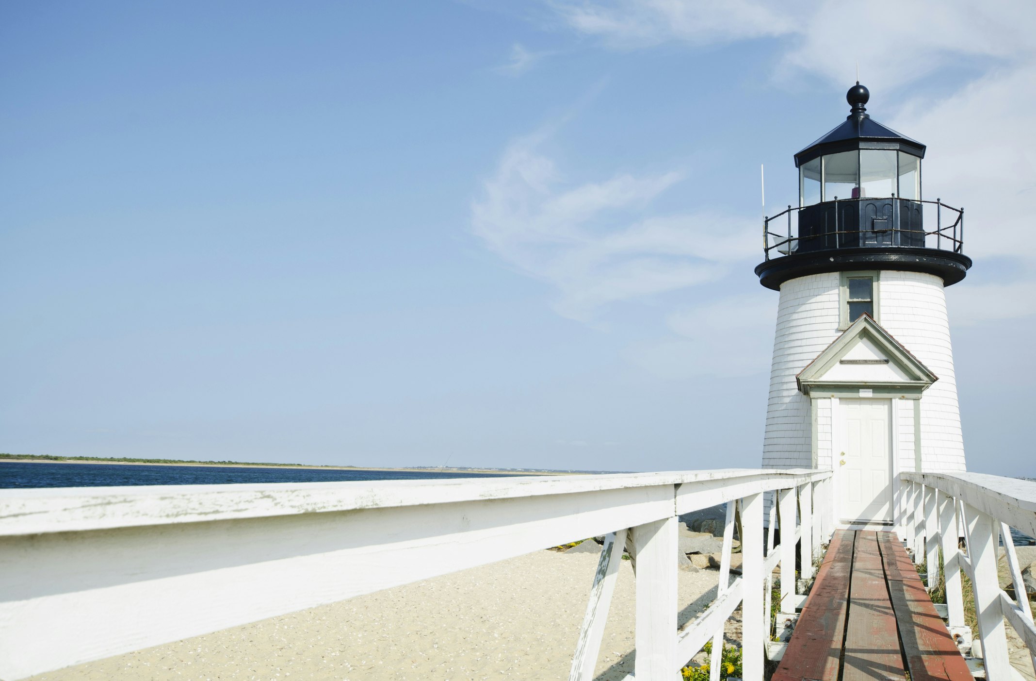 Nantucket Island, Lighthouse with a sandy beach in the background USA, Massachusetts,