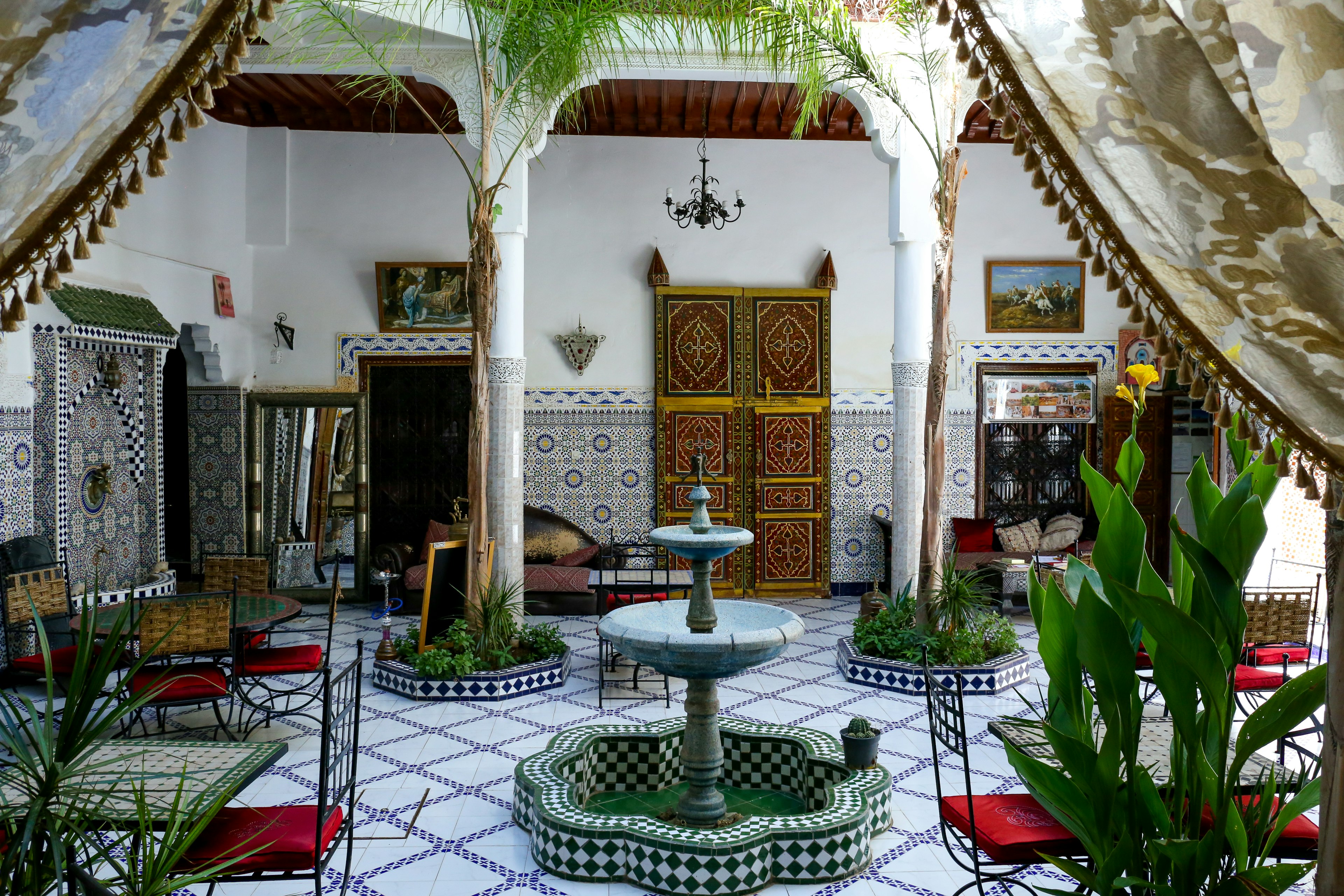 The tiled interior of a riad