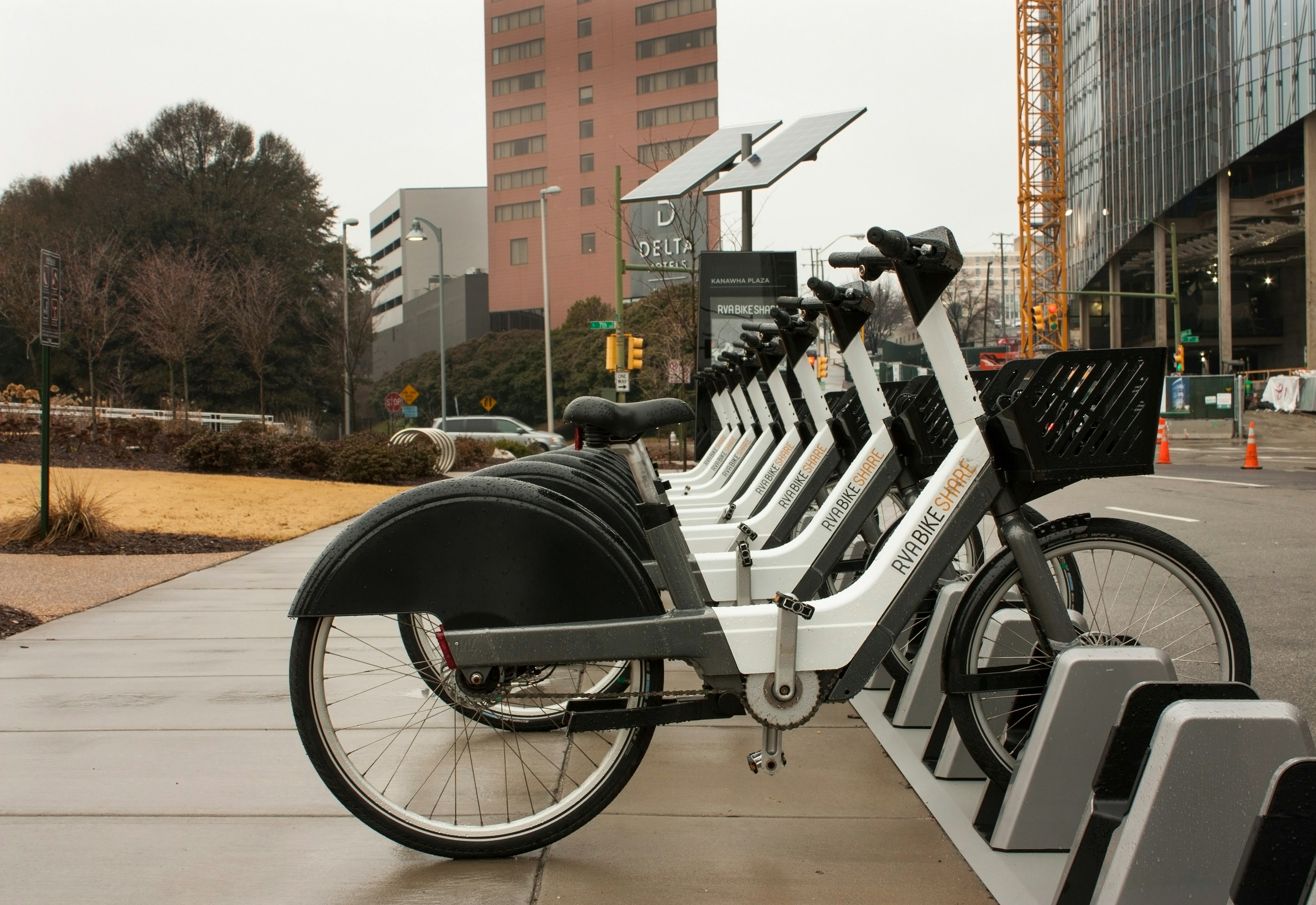 RVA Bike Share bicycles in their rack at a station