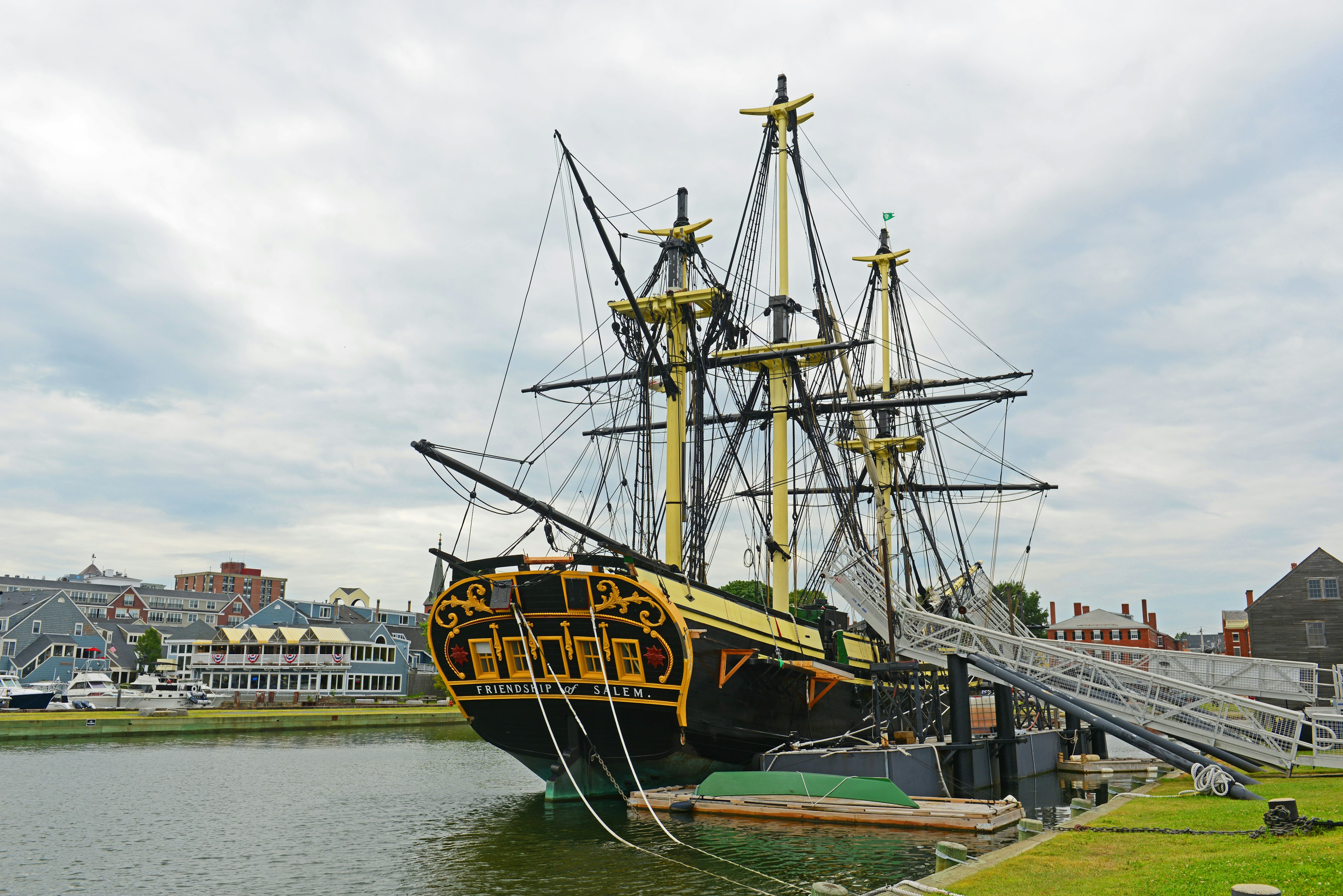 A docked full-rigged ship