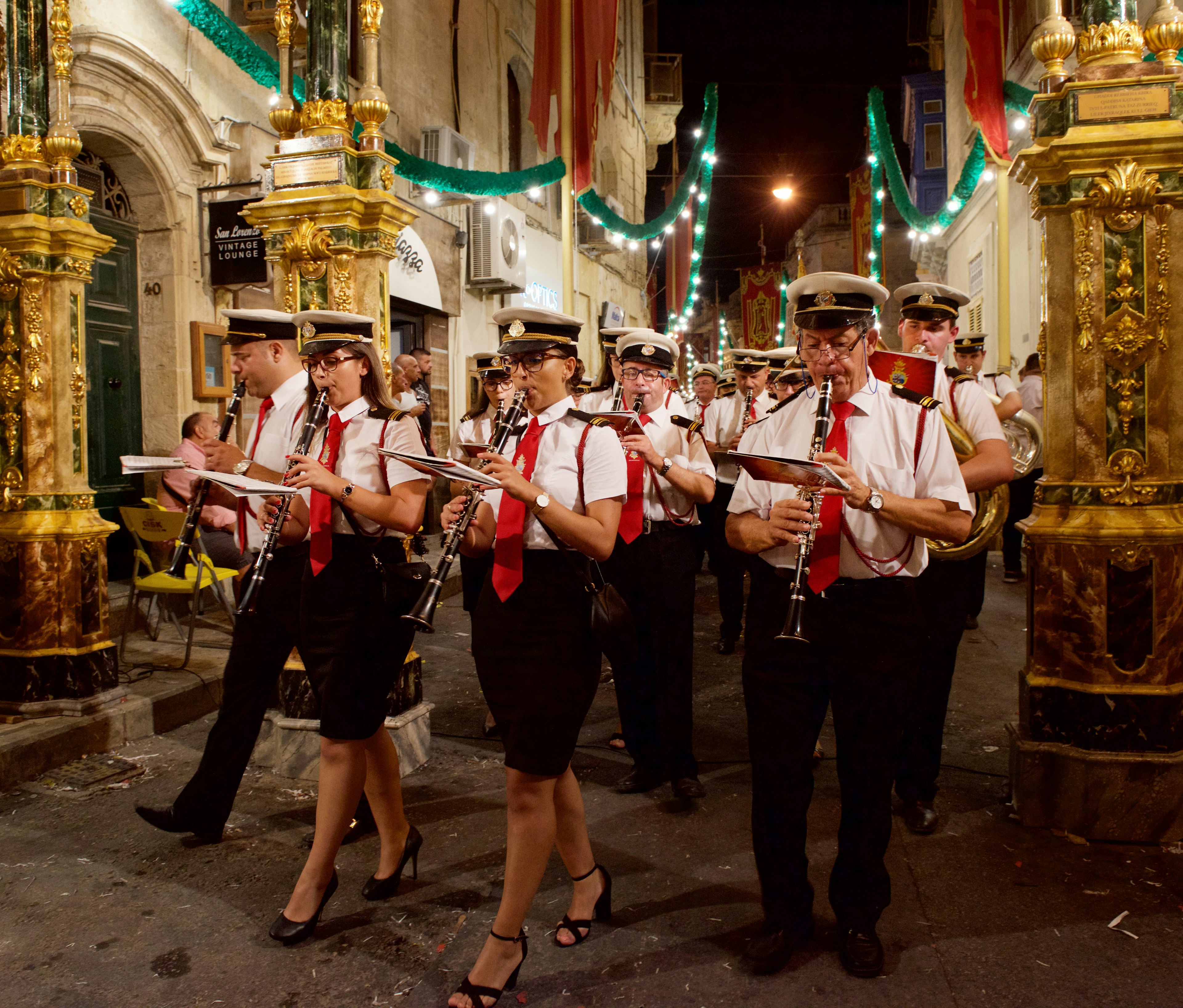 Members of a marching band celebrate the Feast of Santa Catharina in Zurrieq, Malta