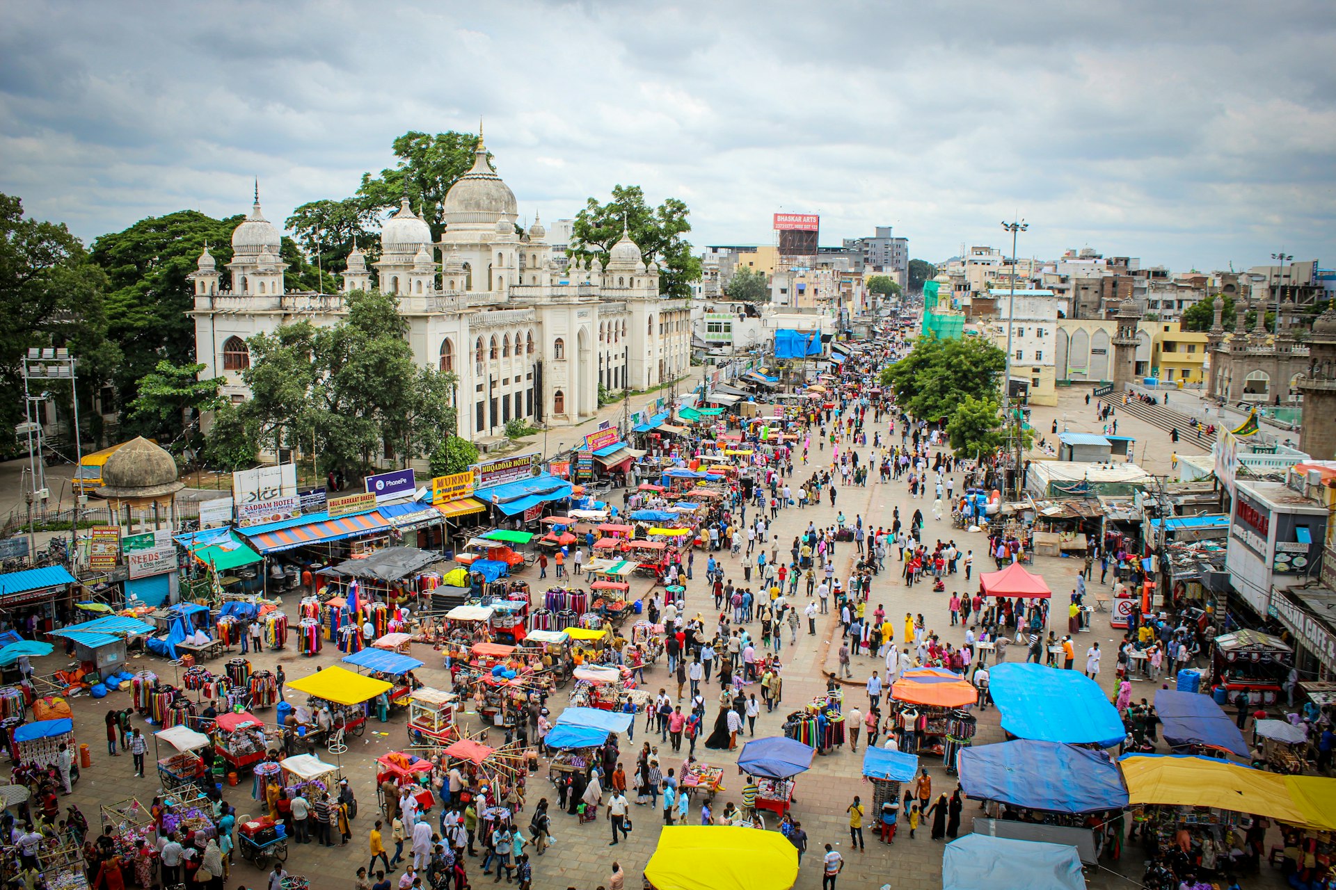 Streets of shopping around Charminar which are very busy in all the days. ,