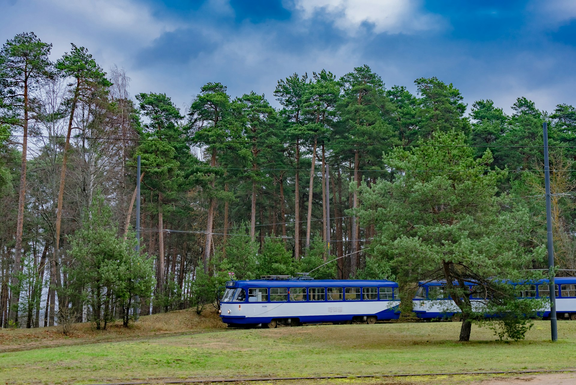 Old trams in Mezhaparks district, Riga