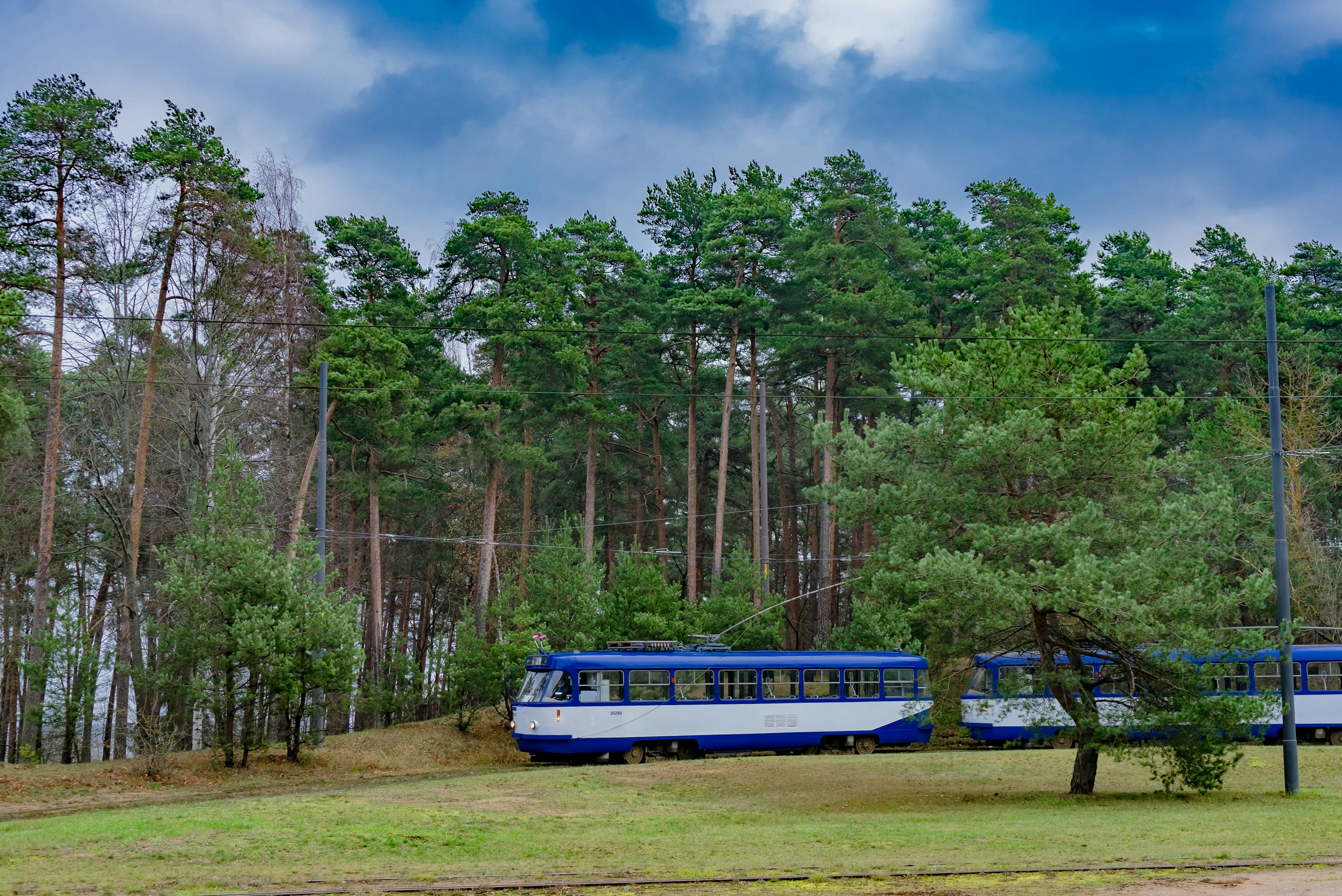 Old trams in Mezhaparks district, Riga