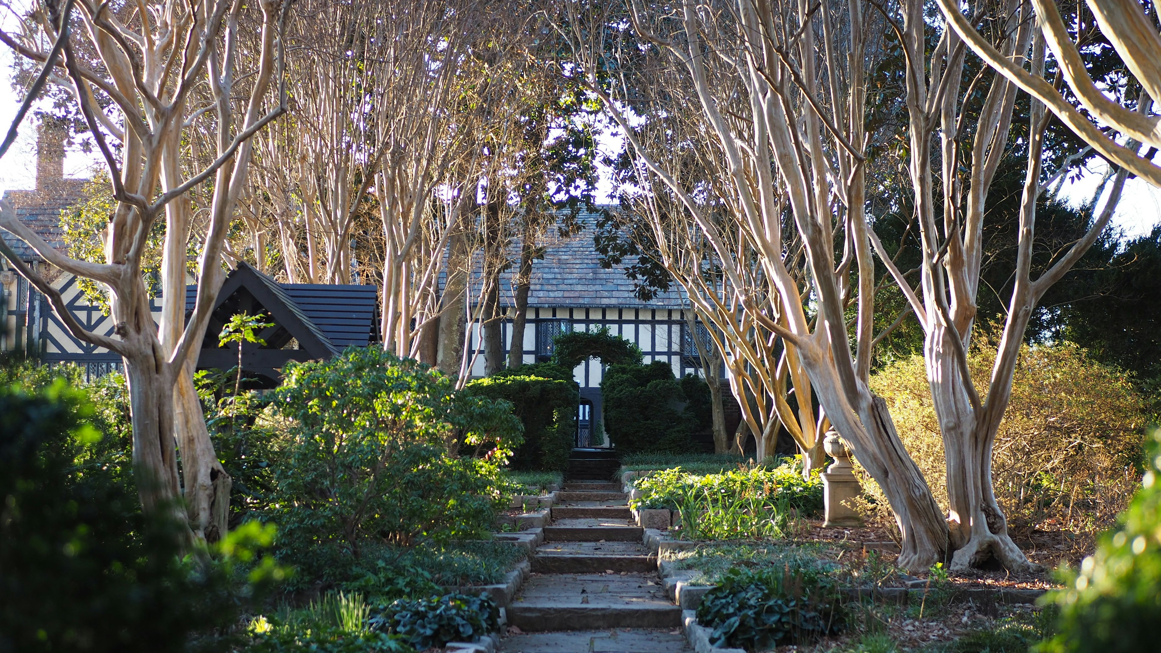 Gardens in front of Agecroft Hall in Richmond, Virginia