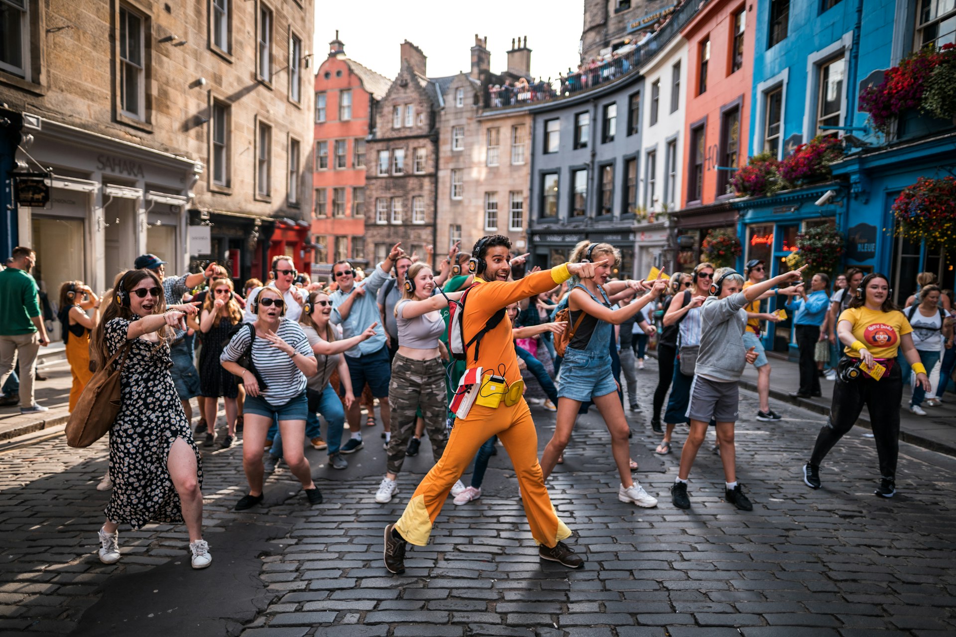 People enjoying the Guru Dudu Silent Disco during the Edinburgh Fringe Festival. 