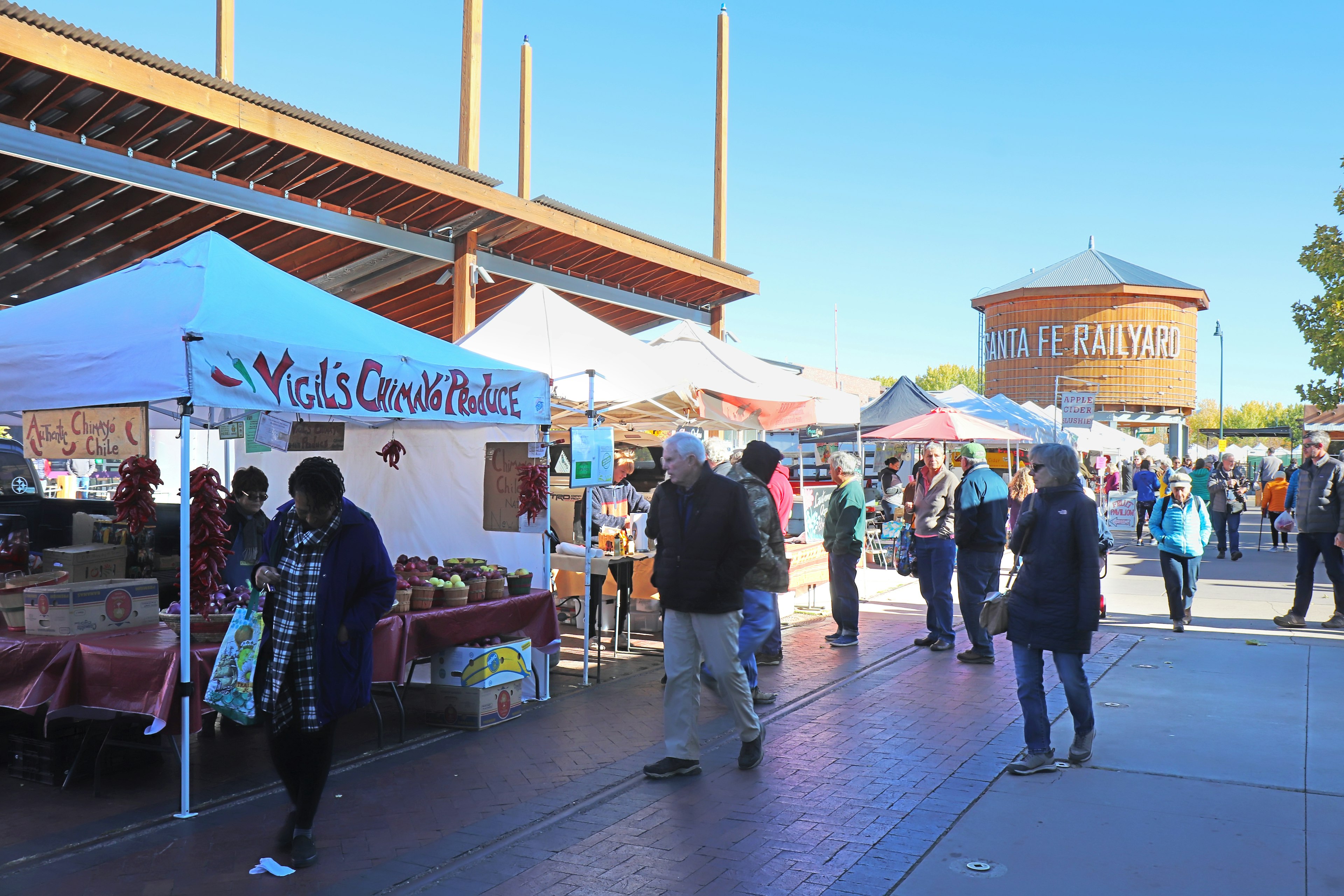 Vendors and shoppers at the Santa Fe Farmer's Market