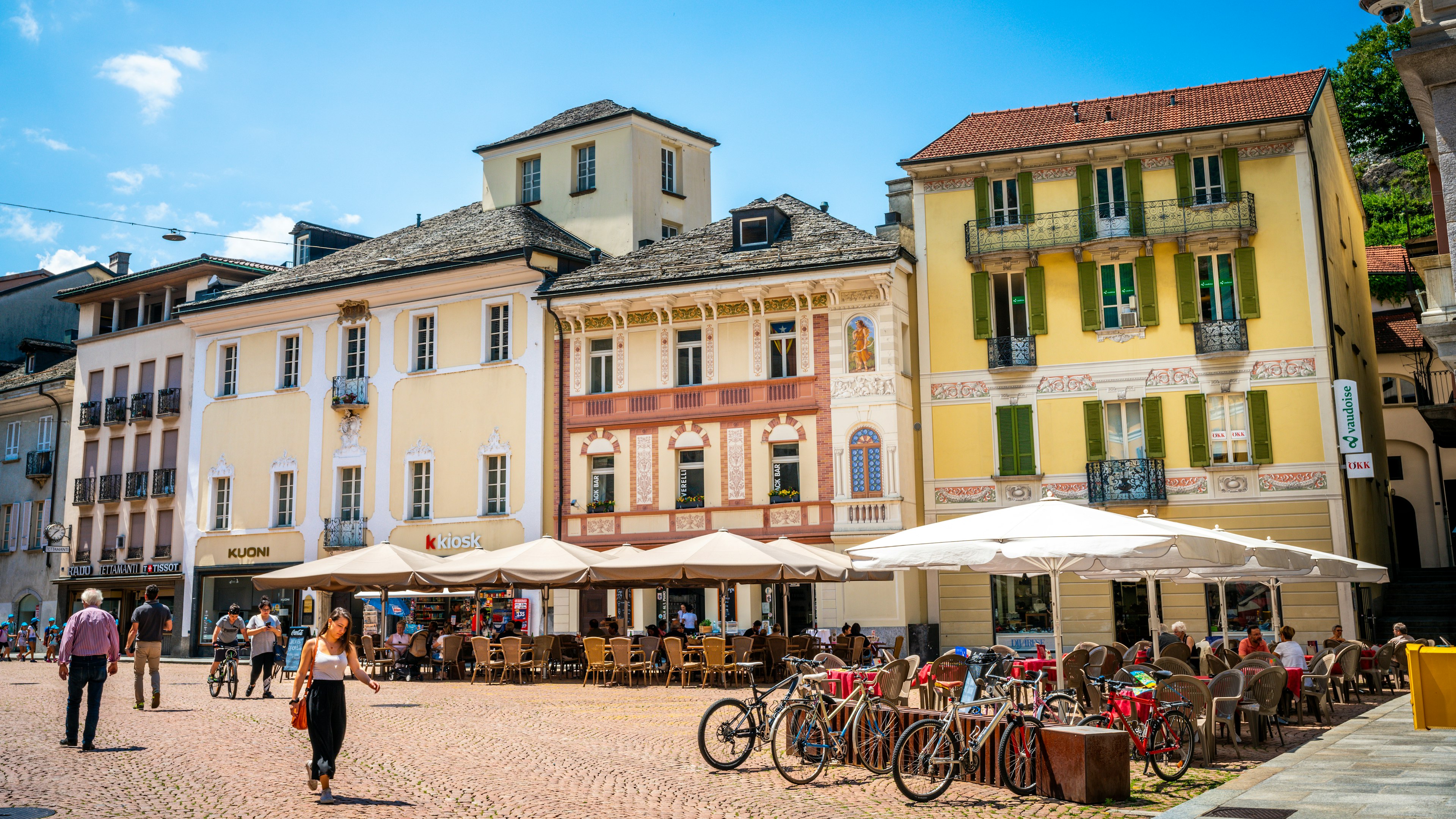 A sunny day at Piazza Collegiate in Bellinzona, Switzerland