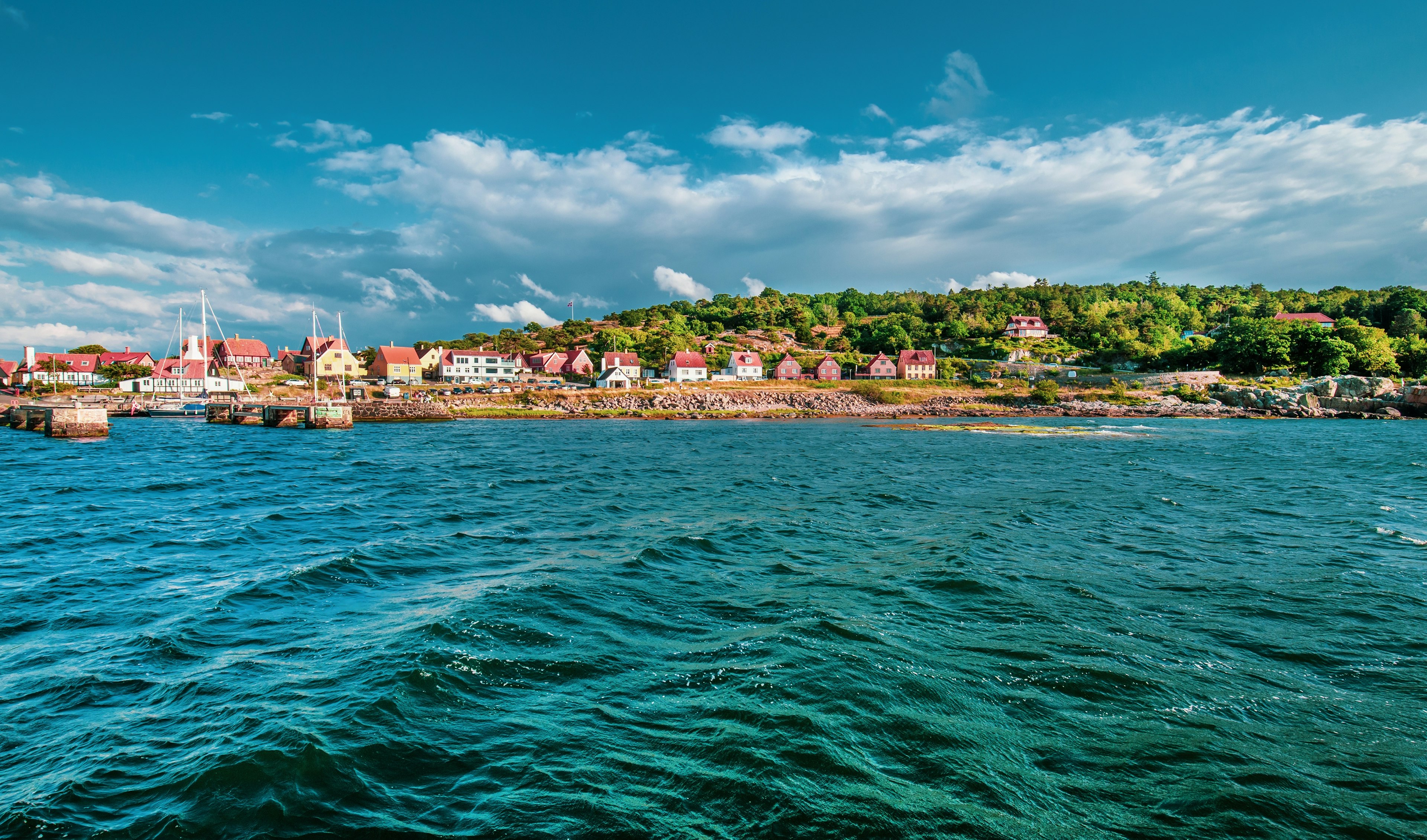 Picturesque small town Gudhjem in Bornholm, Denmark