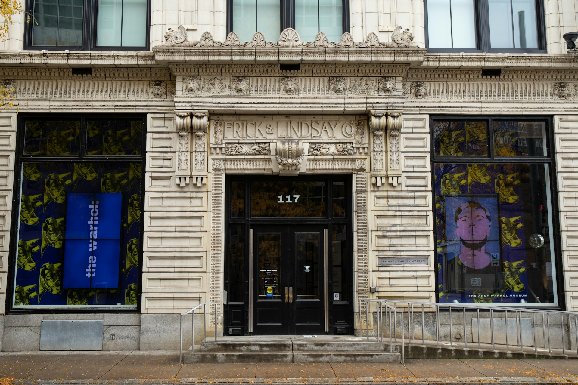 The facade of the Andy Warhol Museum, in a converted old office building in Pittsburgh