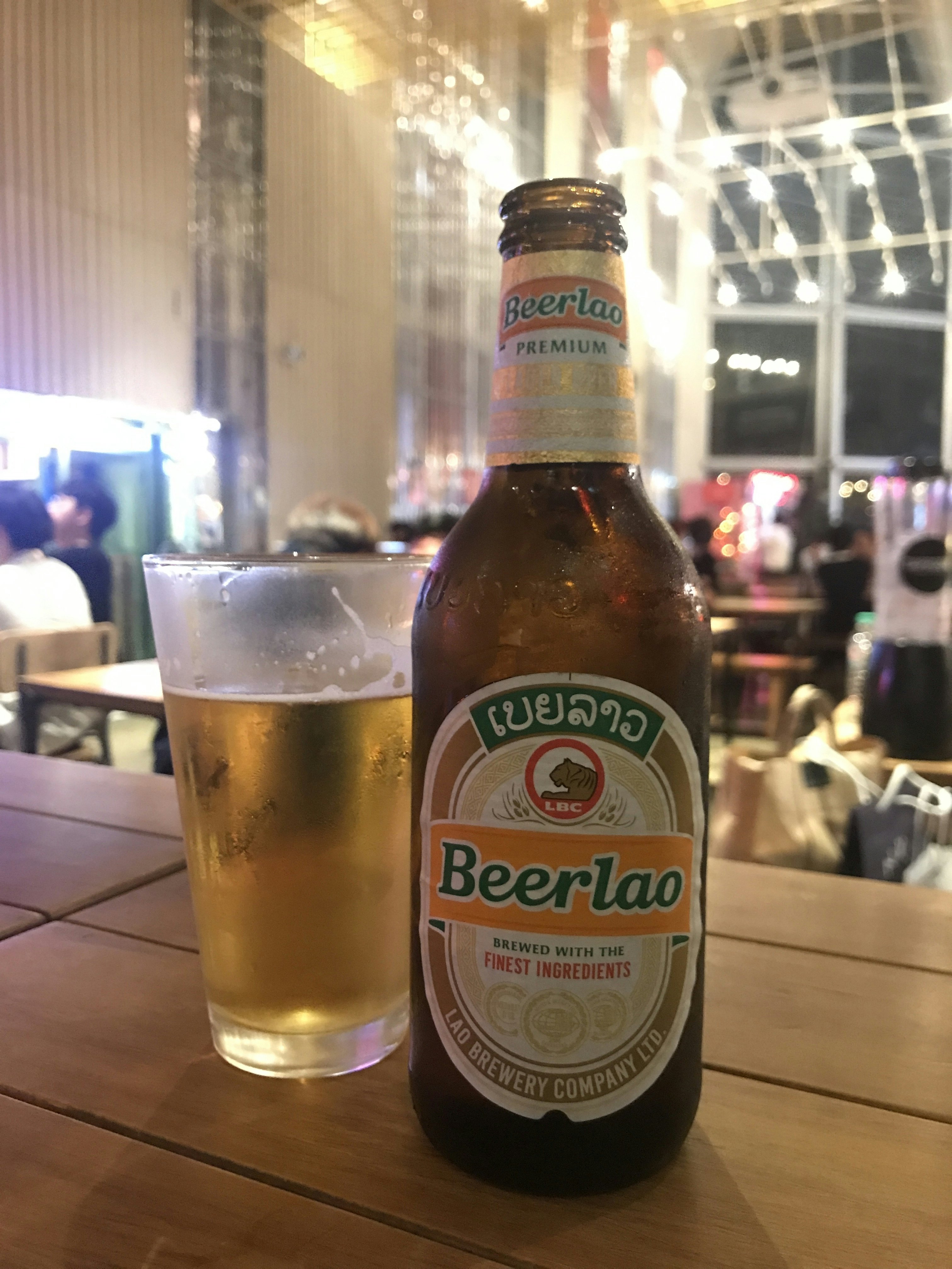 A bottle of Beerloa -- the original lager produced by Lao Brewery Company