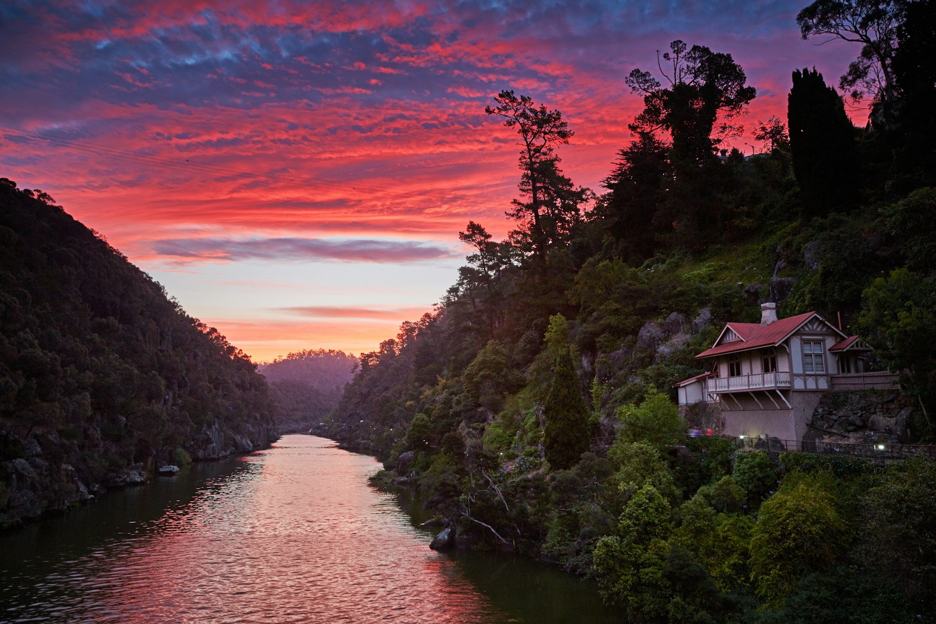 A colourful sunset in Launceston in the gorge