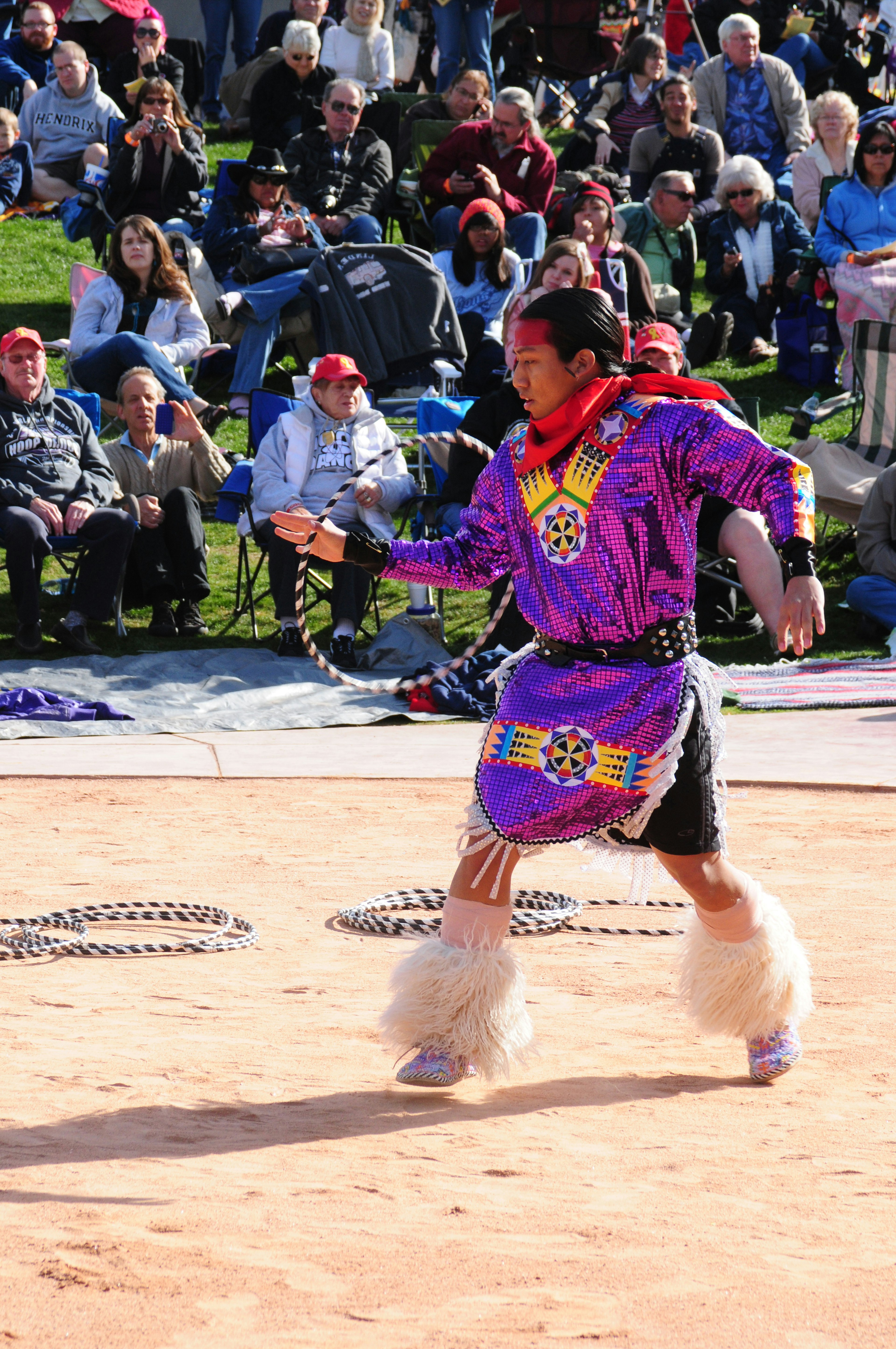 A Native American dancer competes in the annual Heard Museum World Championship Hoop Dance Contest in Phoenix, Arizona