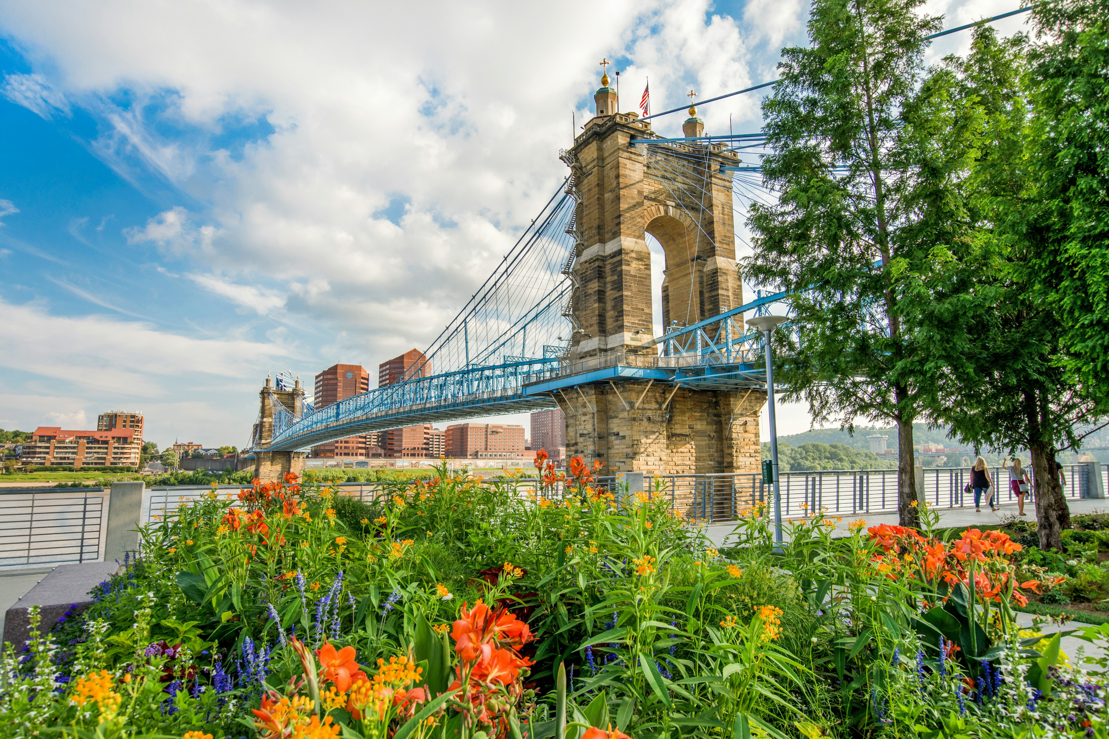 Smale Riverfront Park, with the John A. Roebling Suspension Bridge in the background