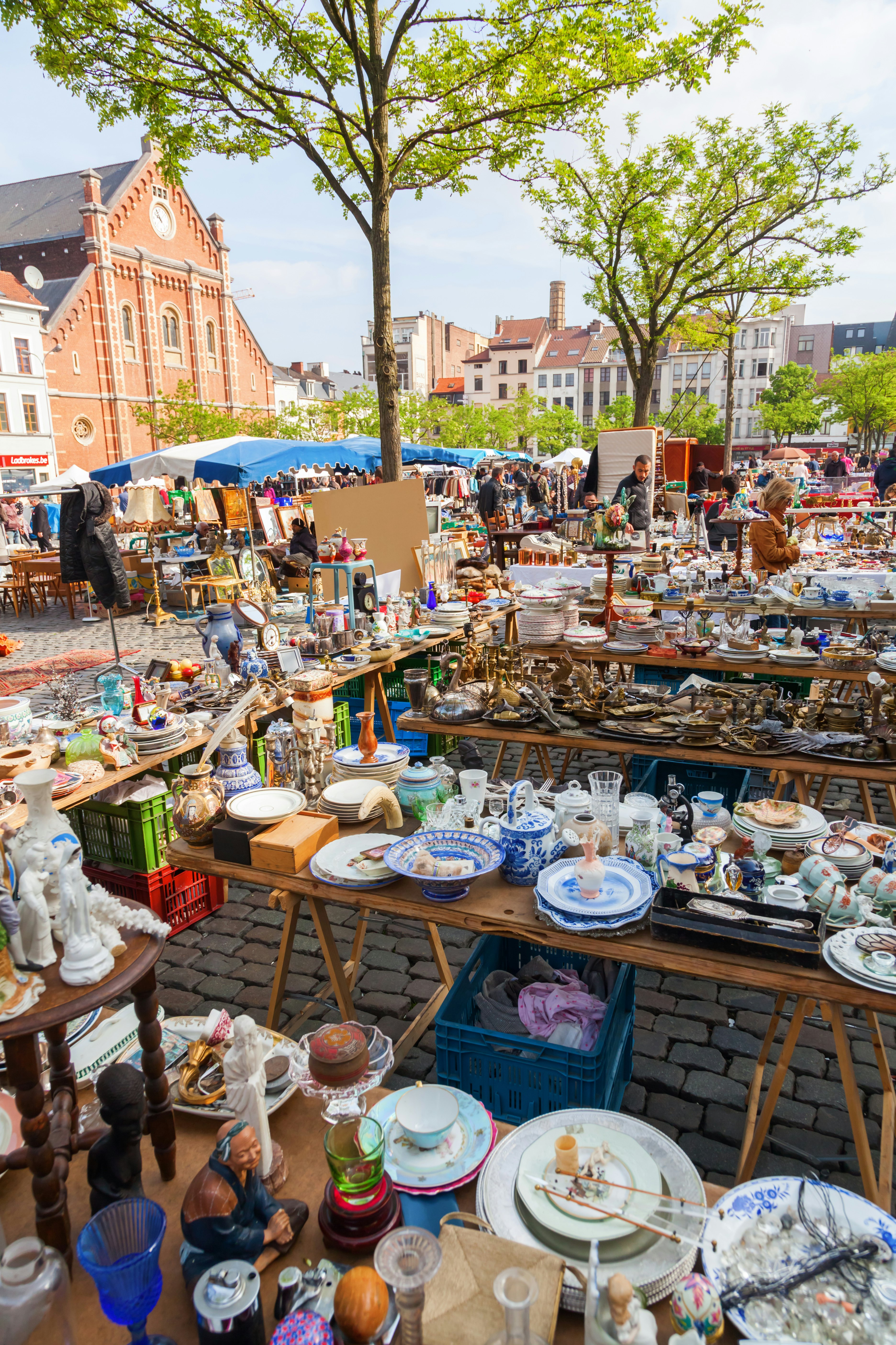 Stalls at the flea market on Place du Jeu de Balle in Brussels