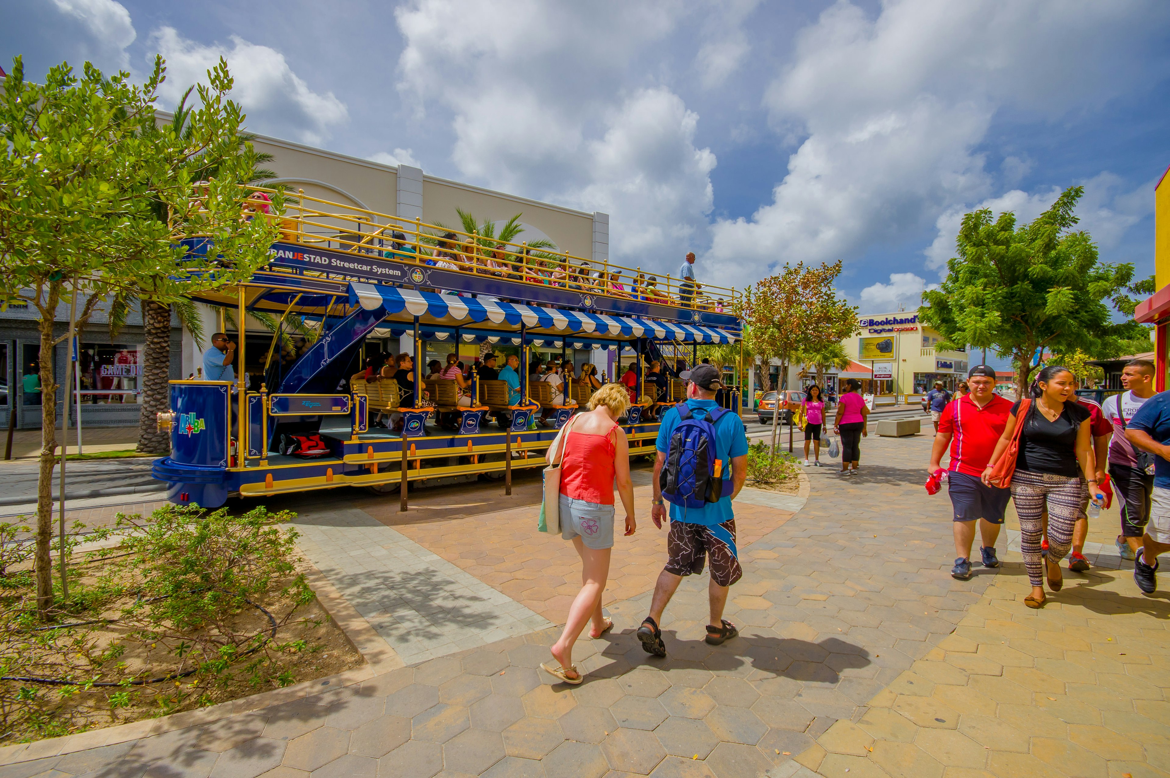 Downtown port and shopping district in Aruba