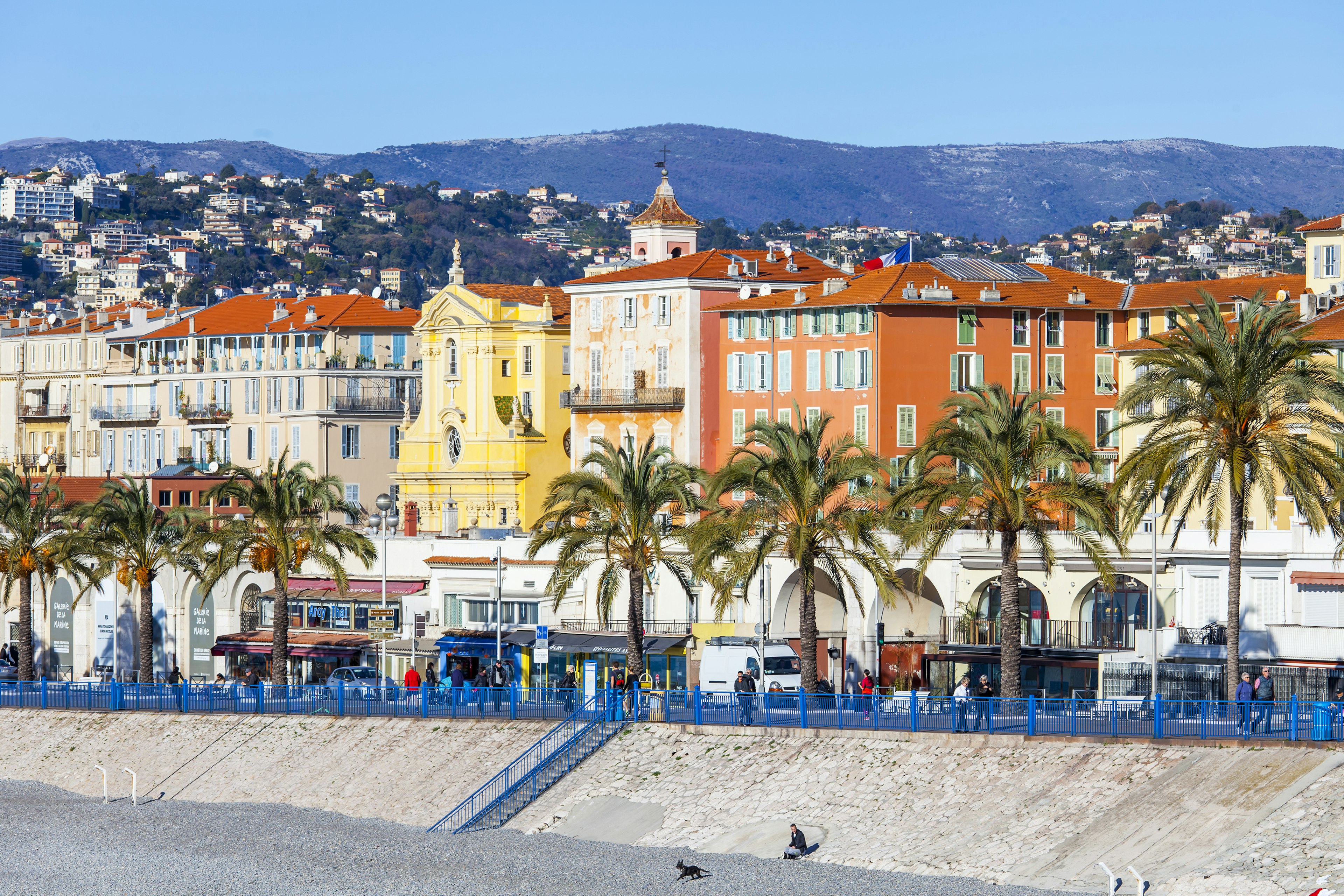 A view of Promenade des Anglais in the sunshine, Nice, France