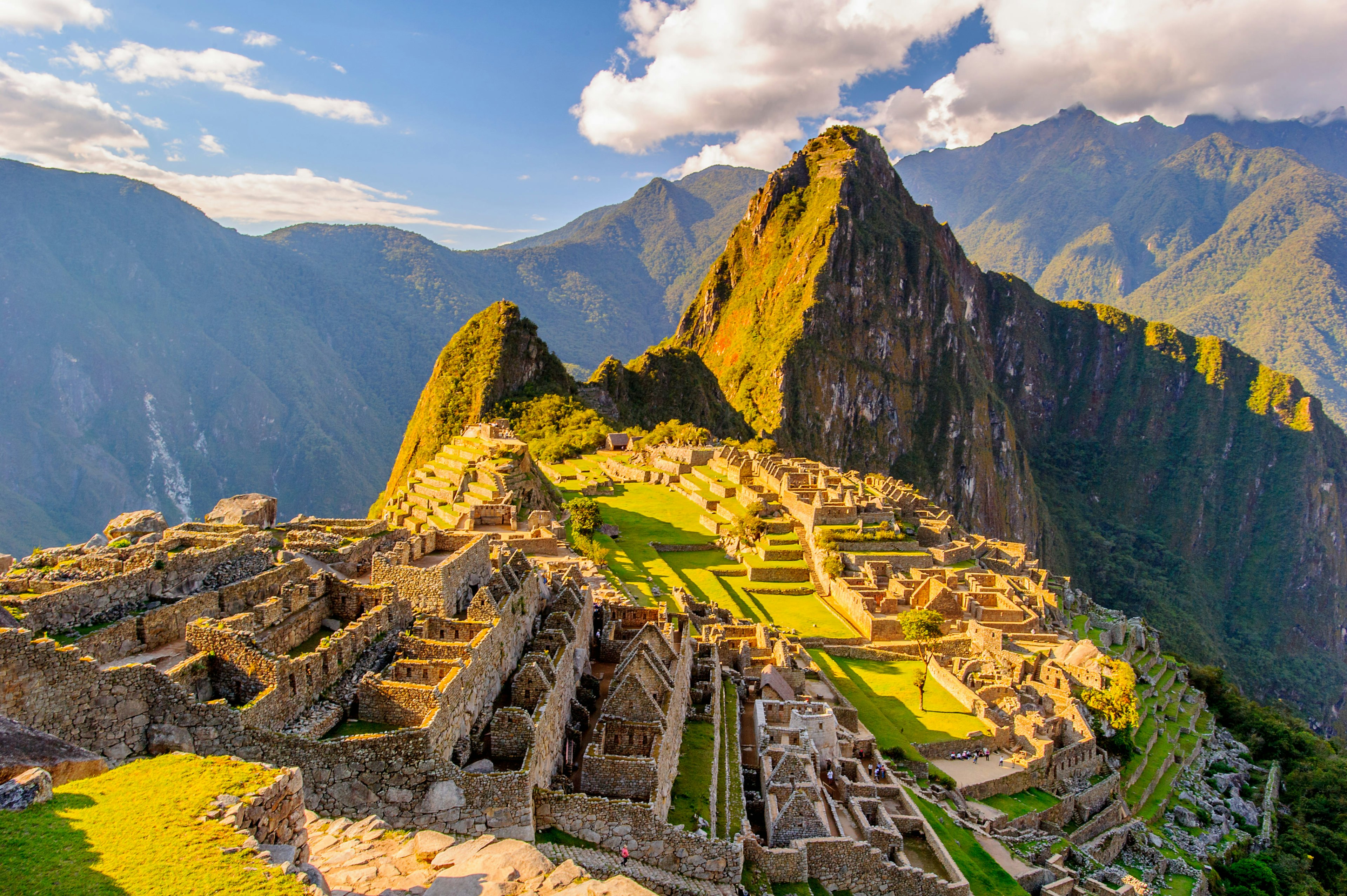 The afternoon sun bathing Machu Picchu in a warm light