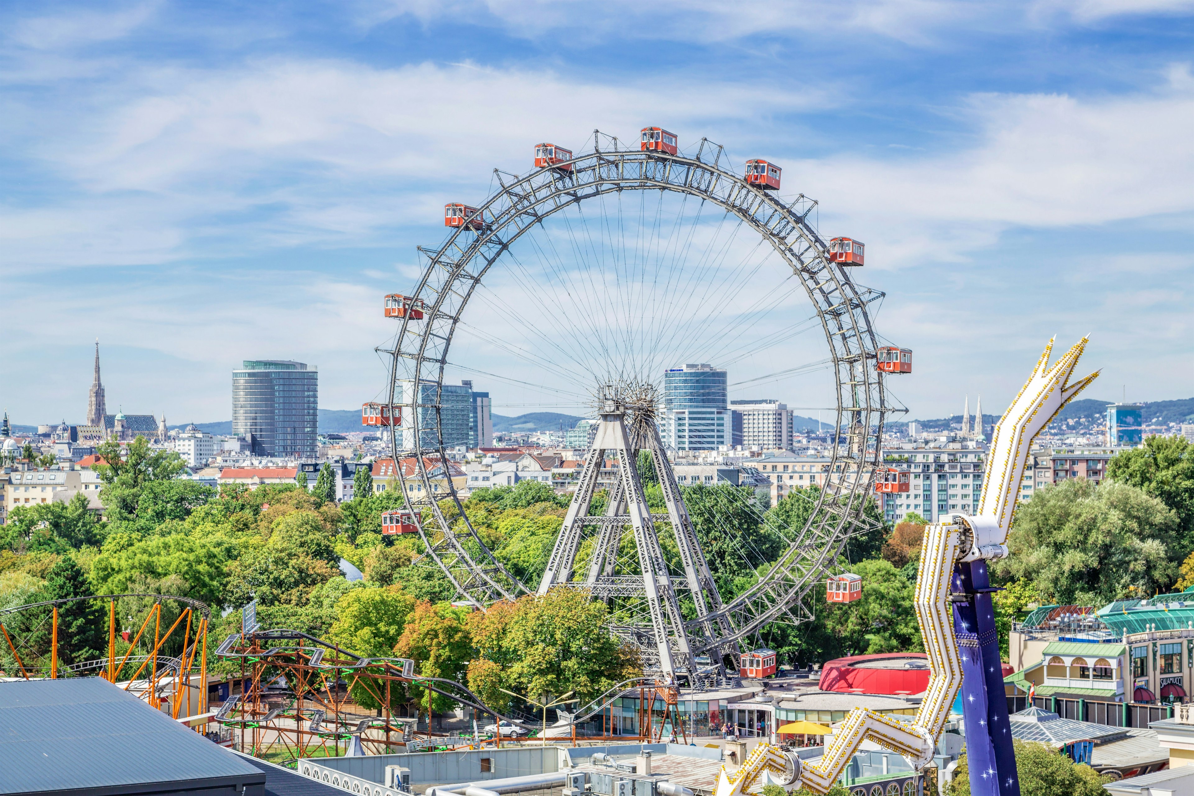 View over the Prater with the Ferris Wheel and Skyline, Vienna, Austria