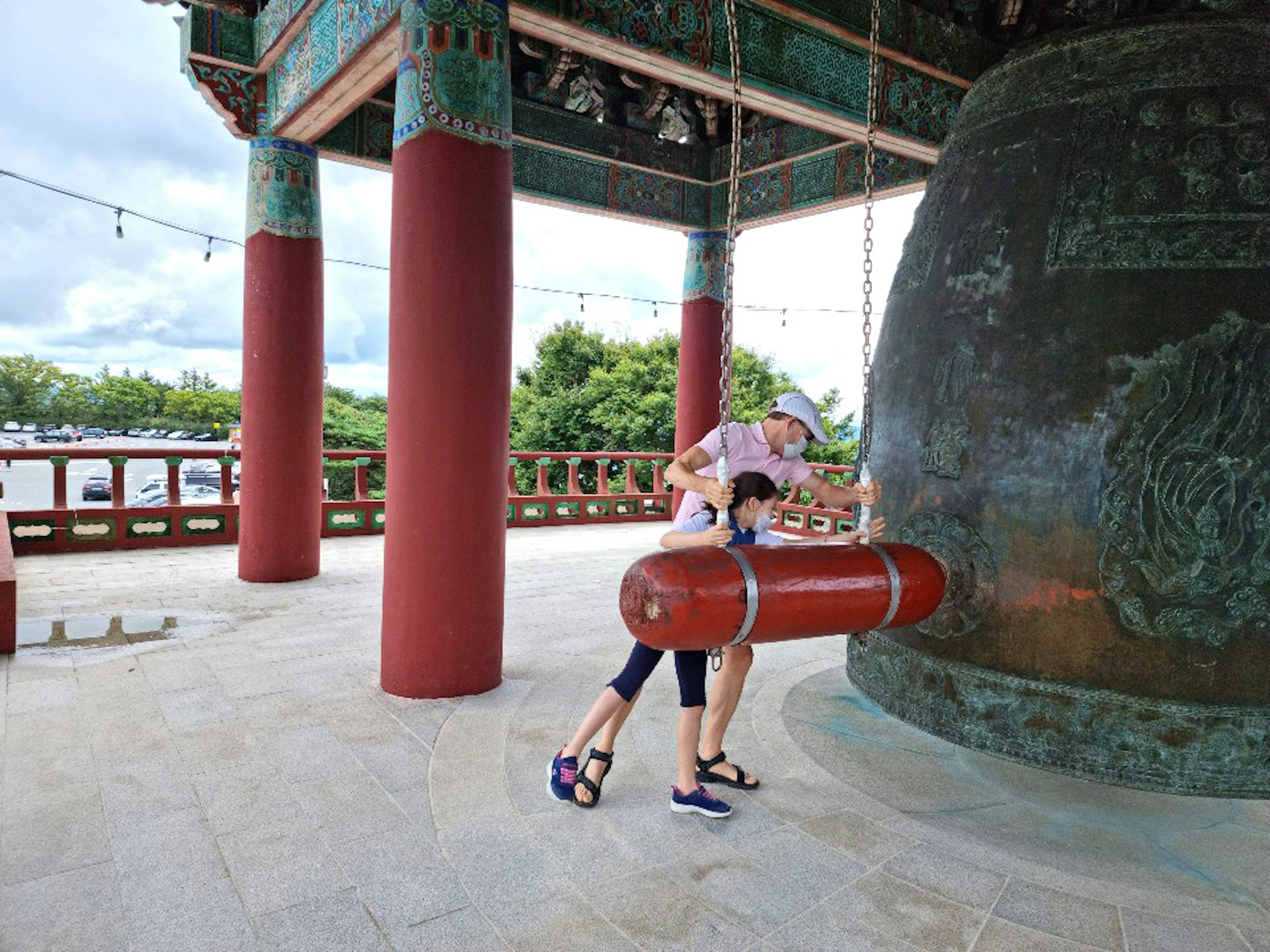 A father and his daughter visiting a temple in Gyeongju