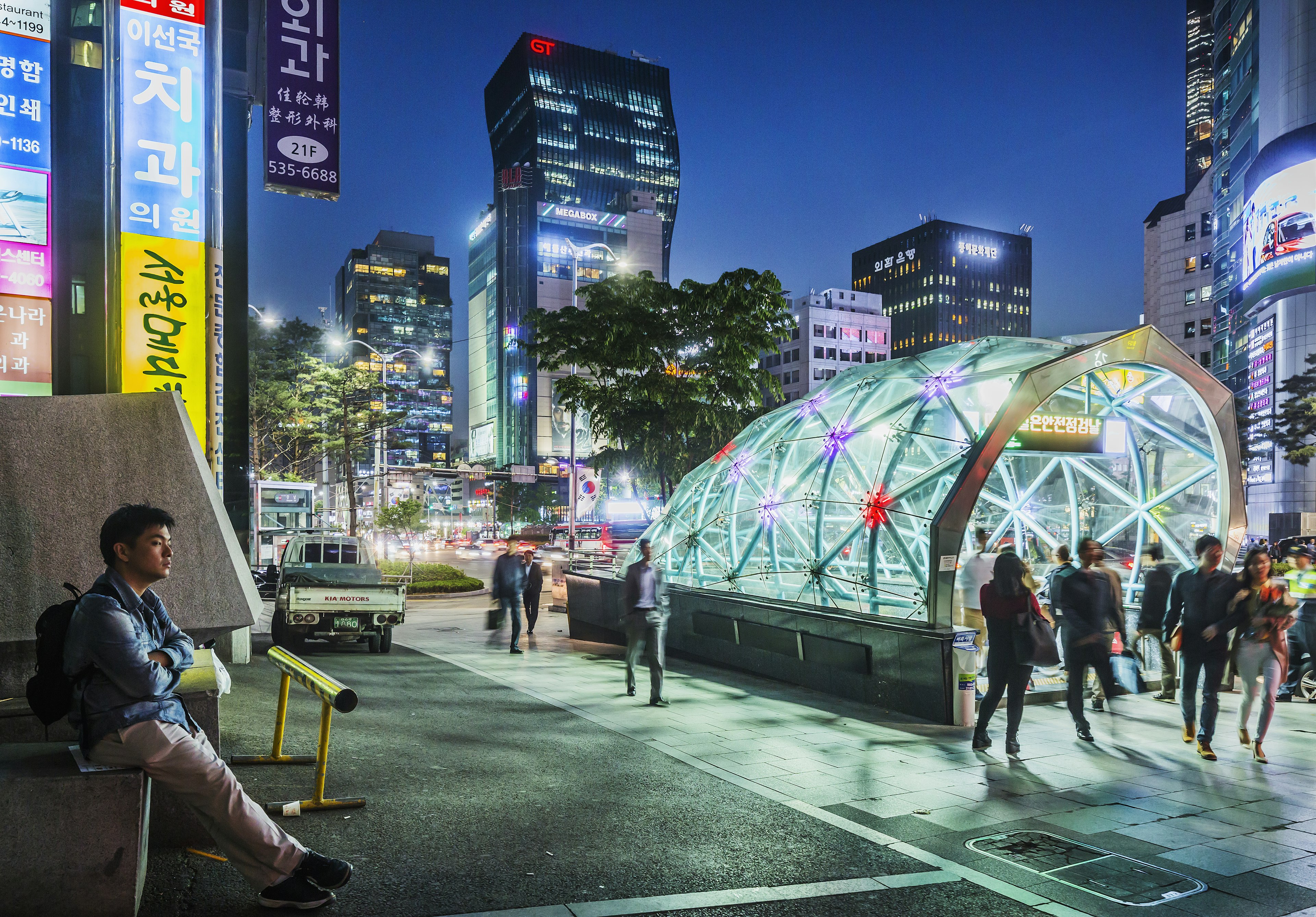 Entrance of Gangnam Subway at night