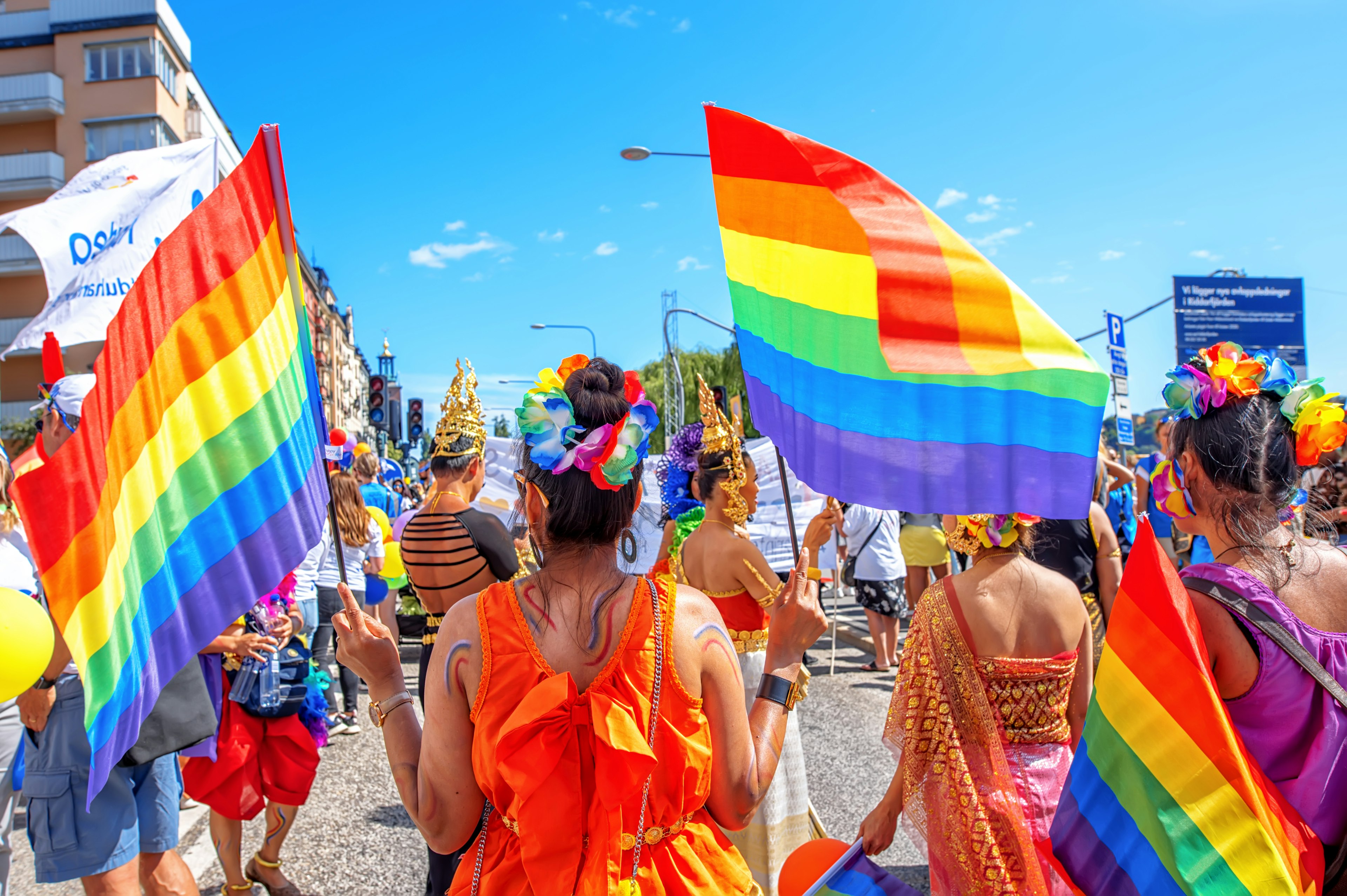 People on a Pride parade in Stockholm.