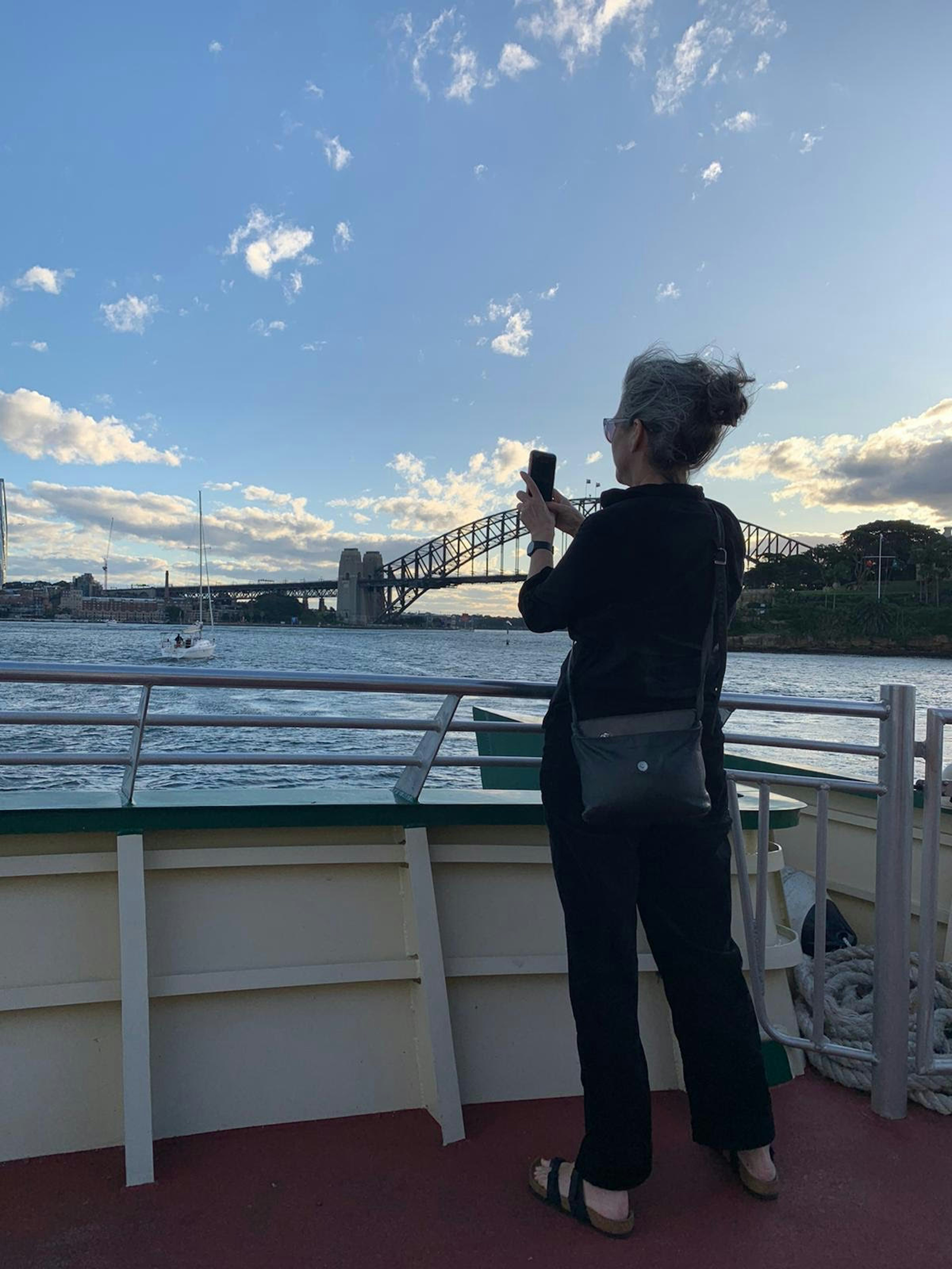 Tasmin in Sydney Harbour with the Sydney Harbour Bridge in the background