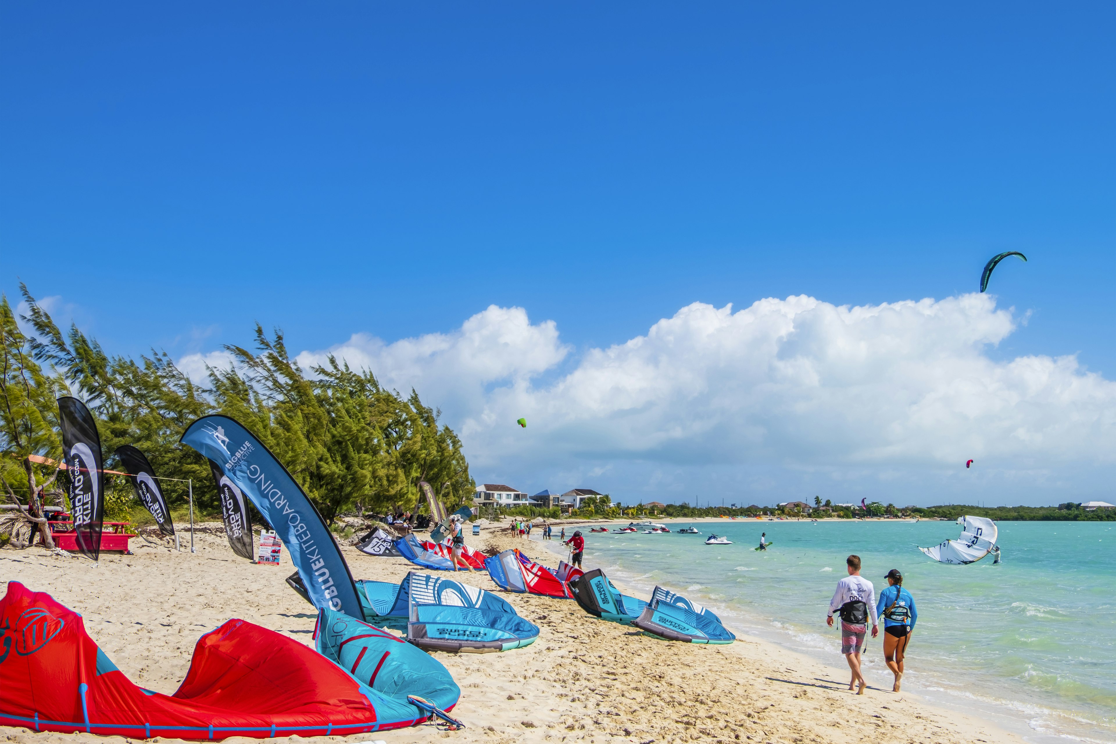 Kiteboarding on the Long Bay Beach, on the southeast side of Providenciales in the Turks and Caicos Islands.