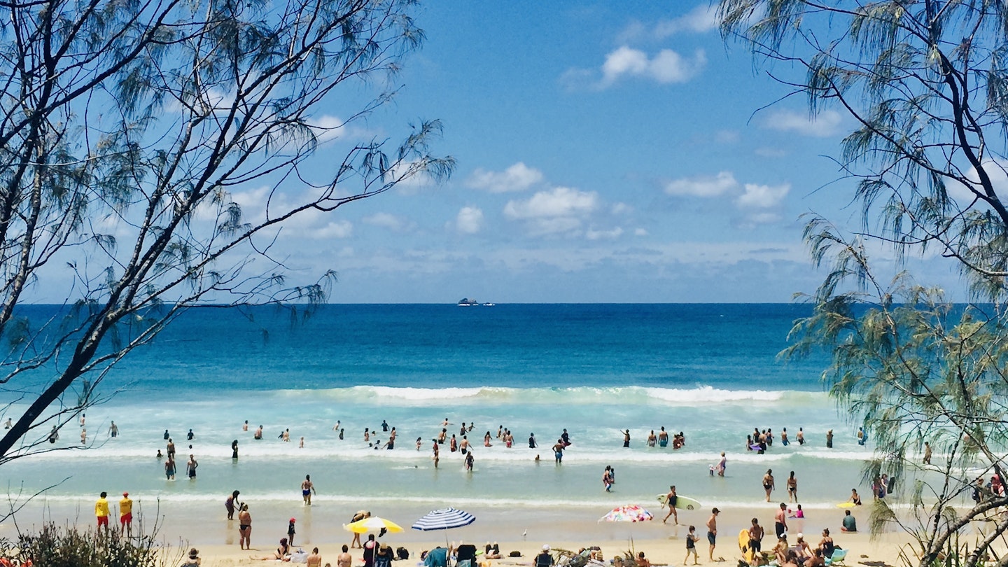 Horizontal Seascape of people enjoying the summer sun on busy tourist beach holiday with sand turquoise waves blue sky at famous surf ocean Byron Bay Australia
1307543414
CLEARED FOR DIGITAL USE ONLY -