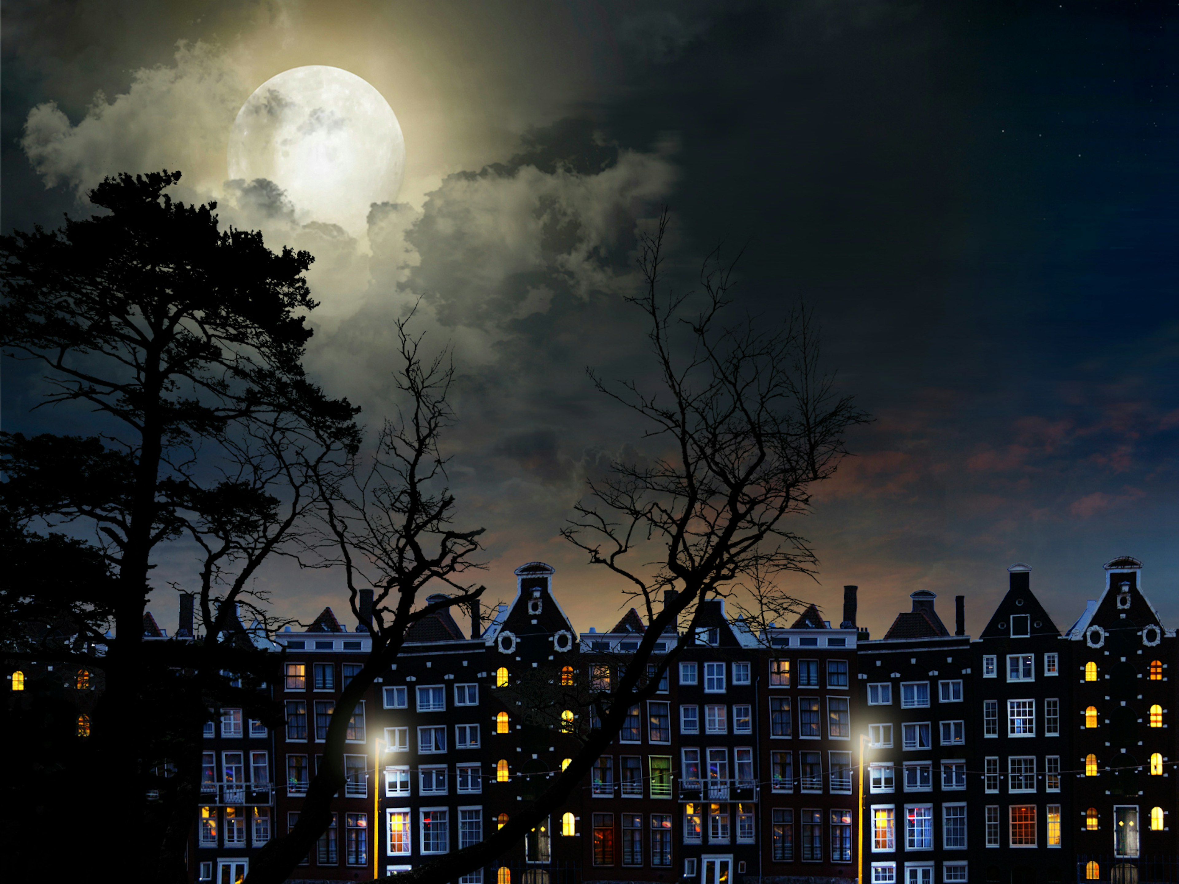 A full moon above Amsterdam