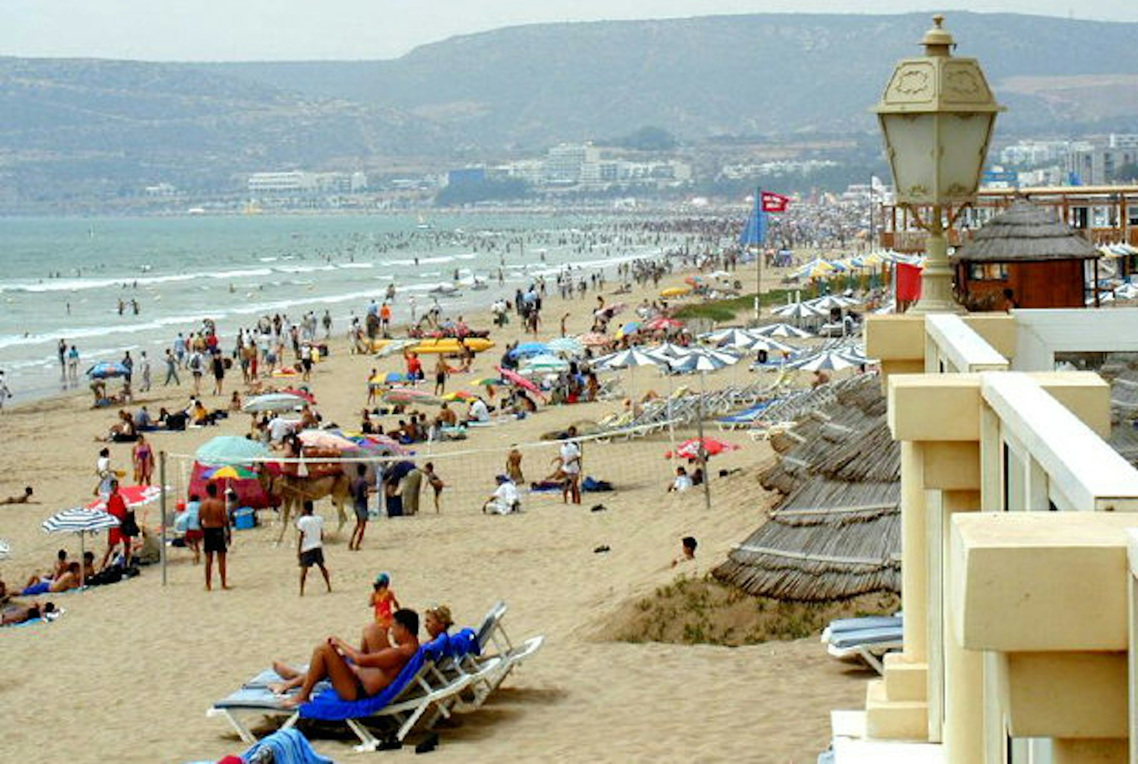 A busy beach in Agadir.