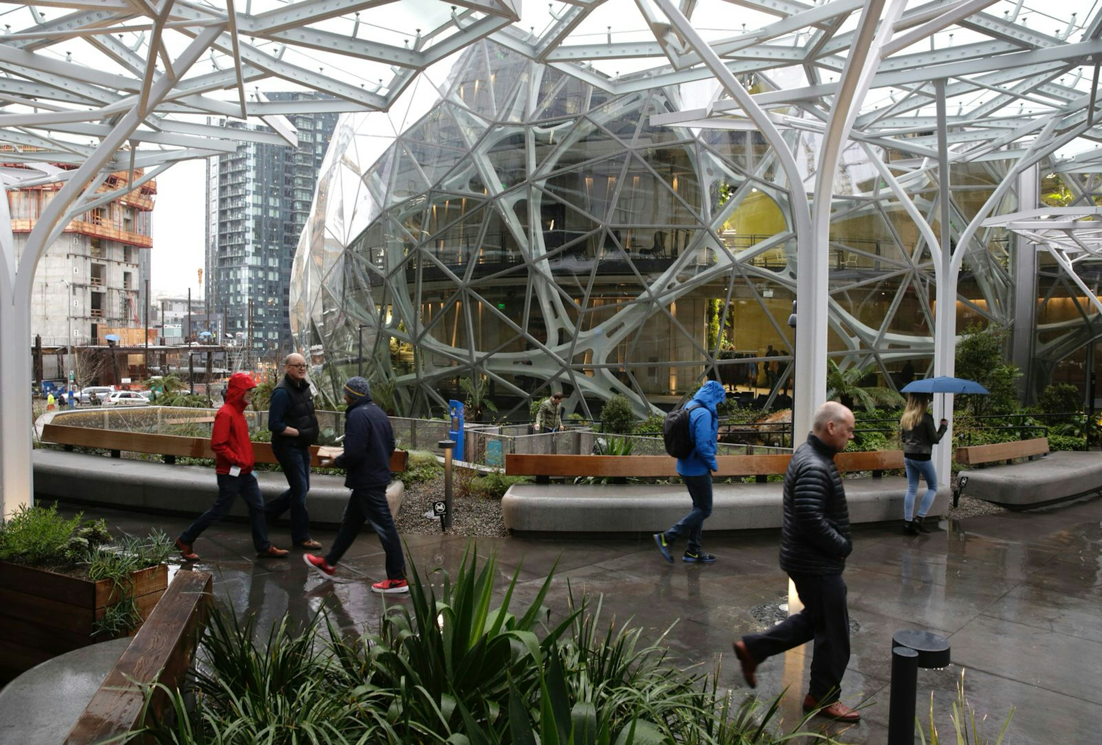 People take a tour during the grand opening of the Amazon Spheres, in Seattle © Jason Redmond/AFP/Getty Images