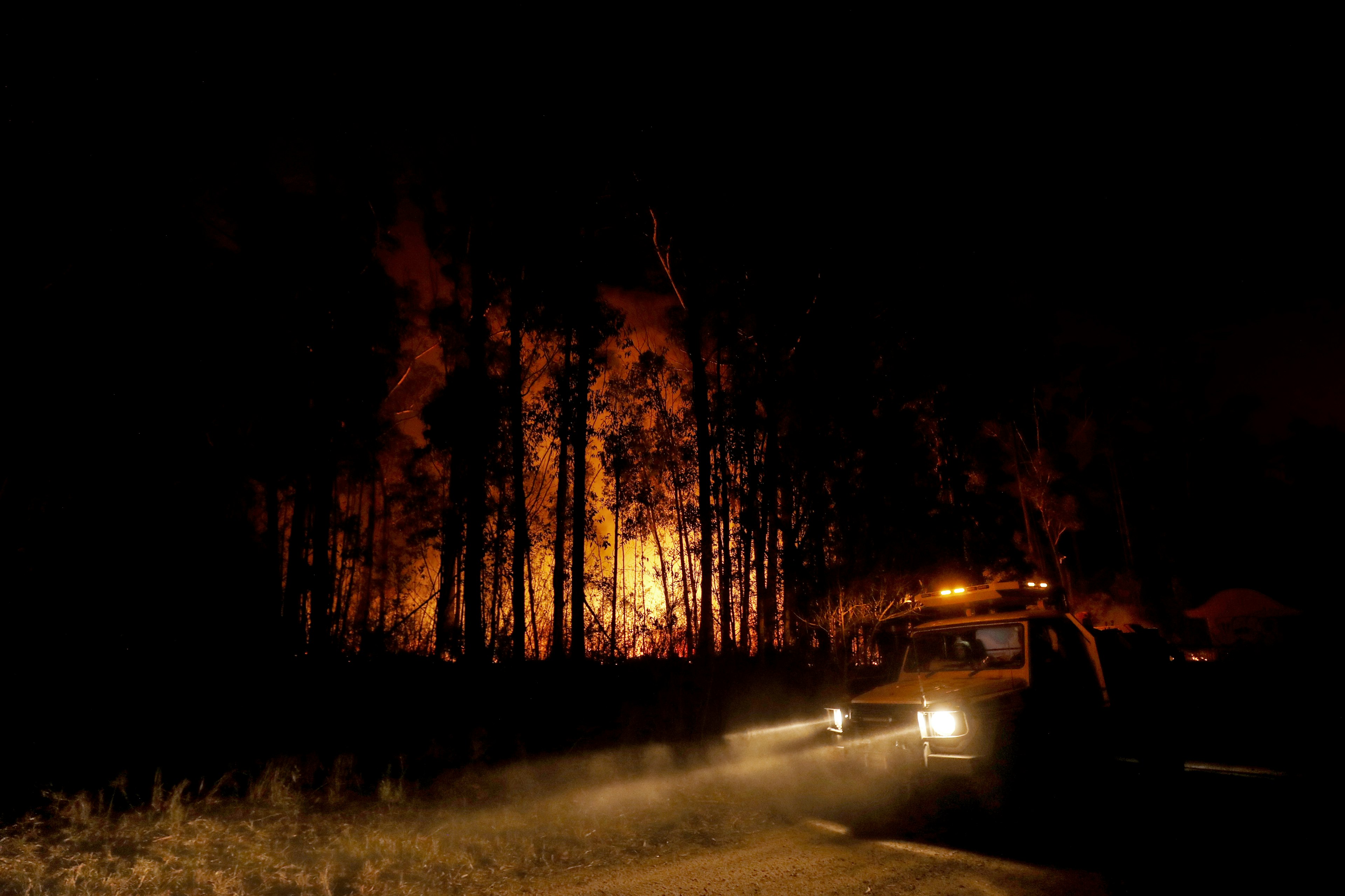 Crews monitor fires and begin back burns between the towns of Orbost and Lakes Entrance in east Gipplsland on January 02, 2020 in Australia