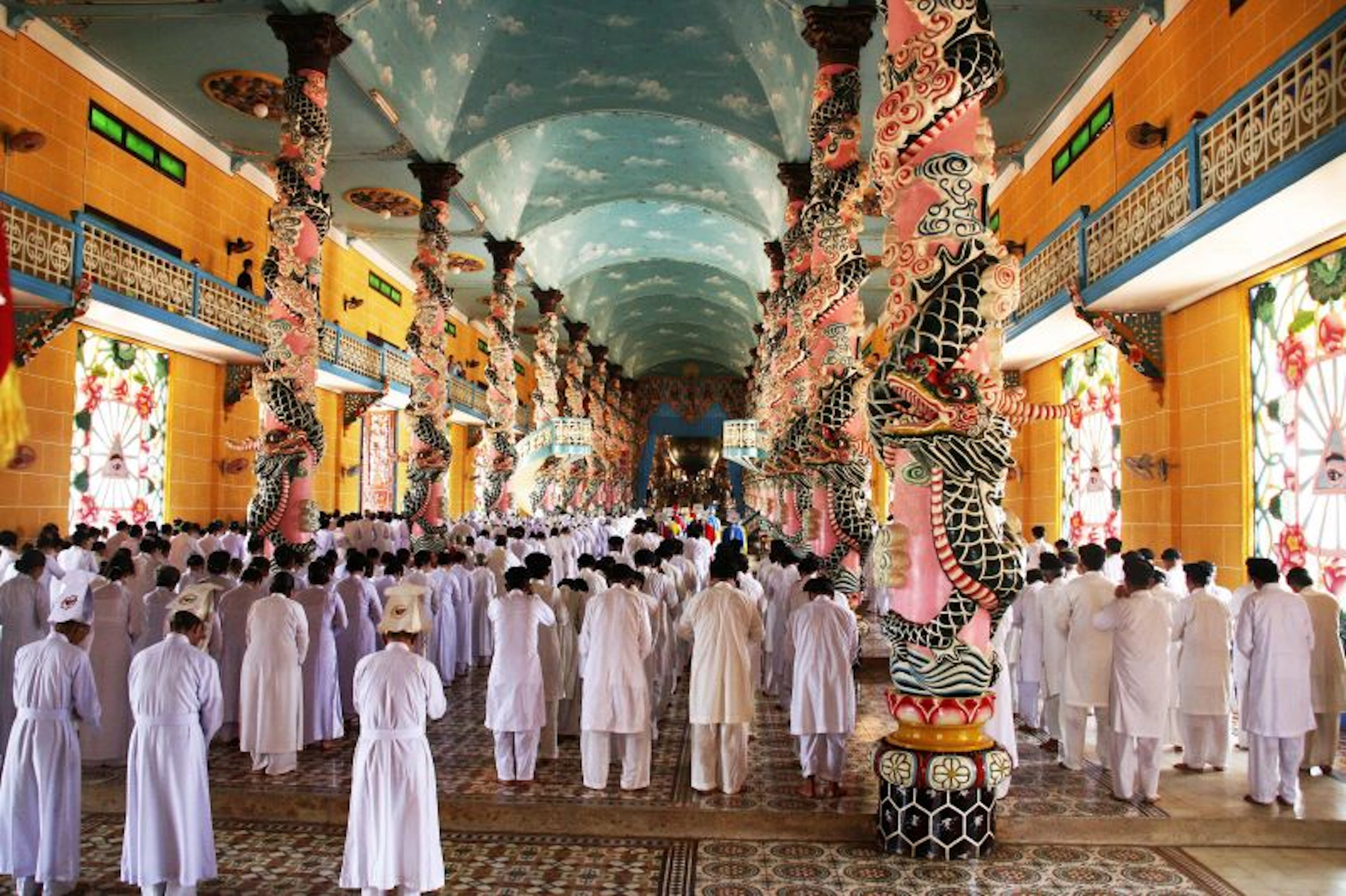 Admire the colorful interior of Ho Chi Minh City's striking Cao Dai Temple. Emma Muir for Lonely Planet